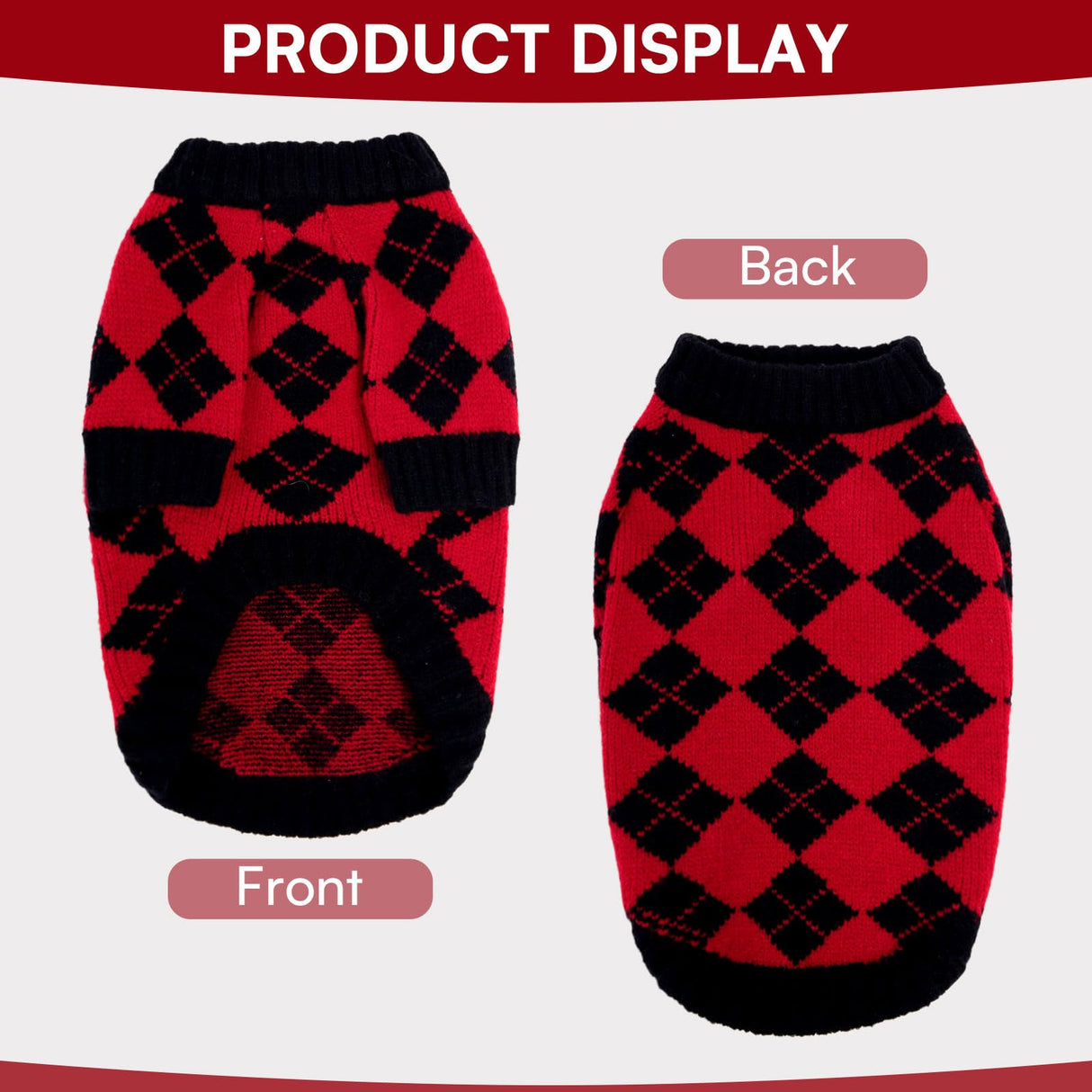 Queenmore Medium Dog Sweater, Dog Sweaters for Medium Dogs Girls Boys, Christmas Clothes for Doggie, Warm Cozy Knit Pullover with Plaid Pattern, Soft Pet Winter Jacket (Red,M)