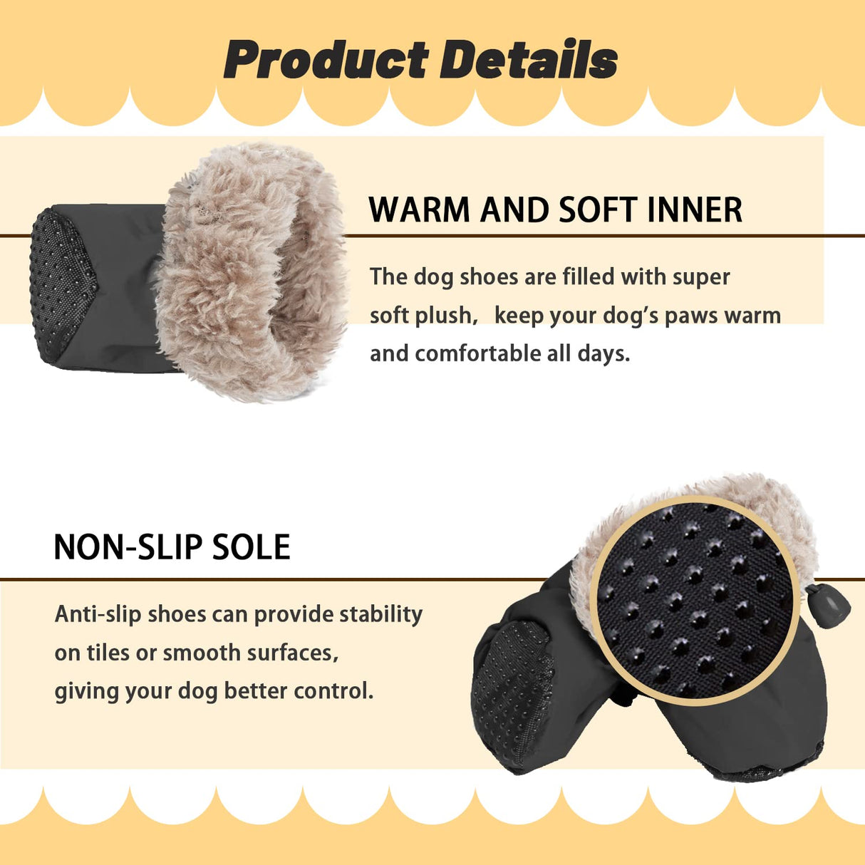 LUZGAT Dog Boots Paw Protectors,Small Dog Winter Boots Shoes,with Anti-Slip Sole and Plush for Warm Snow Outdoor Walking,Pack of 8(Black+Pink,Size 7)