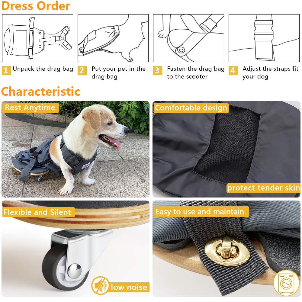 derYEP Pet Scooter Wheelchair for Rear Legs paralyzed Dog Protects Chest and Limbs