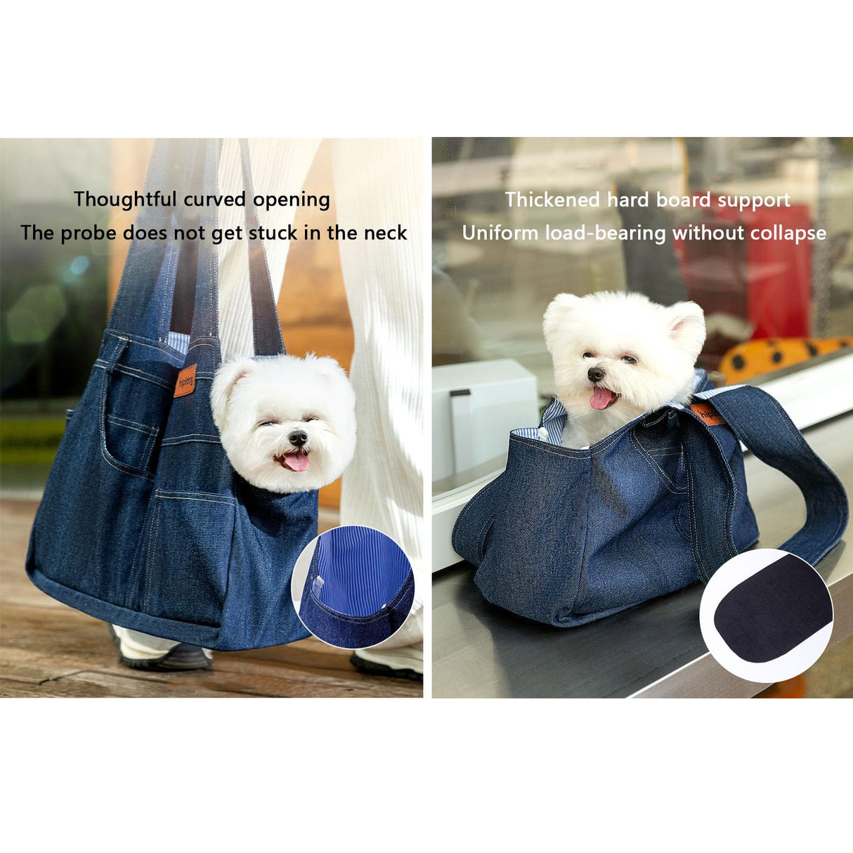 QOHAK Dog Carrier Purse Premium Denim Dog Soft Sided Carriers Bag Pet Travel Tote Bag with Pockets for Cat and Small Dog (Medium, Dark Blue)