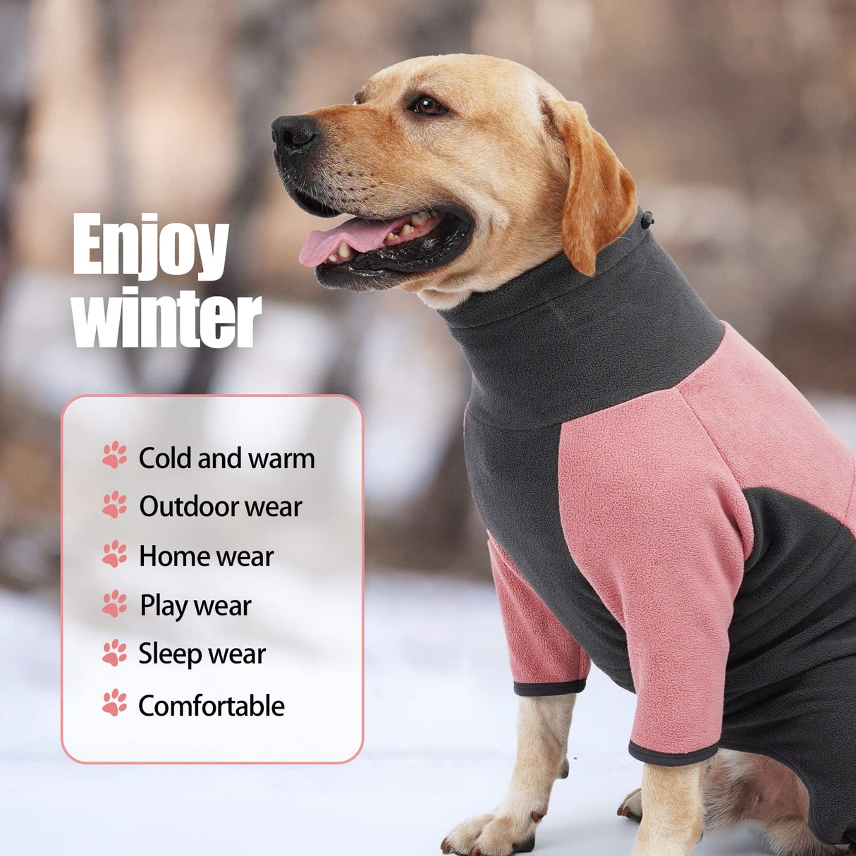 Dog Winter Coat Soft Fleece Dog Clothes for Cold Weather, Warm Dogs Pullover Pajamas Cozy Cold Weather Jacket Full Body Suit Windproof Fleece Sweater for Dogs Walking Hiking Sleeping (Pink L)