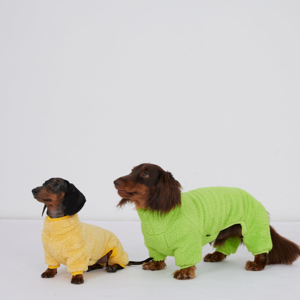 Dachshund Dog Fleece Jumpsuit Turtleneck Sweater, Suitable for Dachshunds, Winter Soft Cozy Dog Pajamas Clothes (Yellow, Medium)