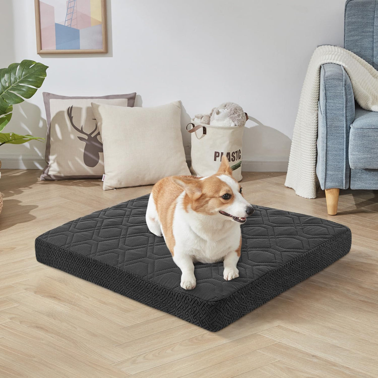 Dog Bed Covers Replacement Washable - Waterproof Dog Bed Covers Quilted, Water Absorbable Pet Puppy Bed Cover for Dog Cat, Cover Only 36Lx27Wx6H Inches Bluegrey