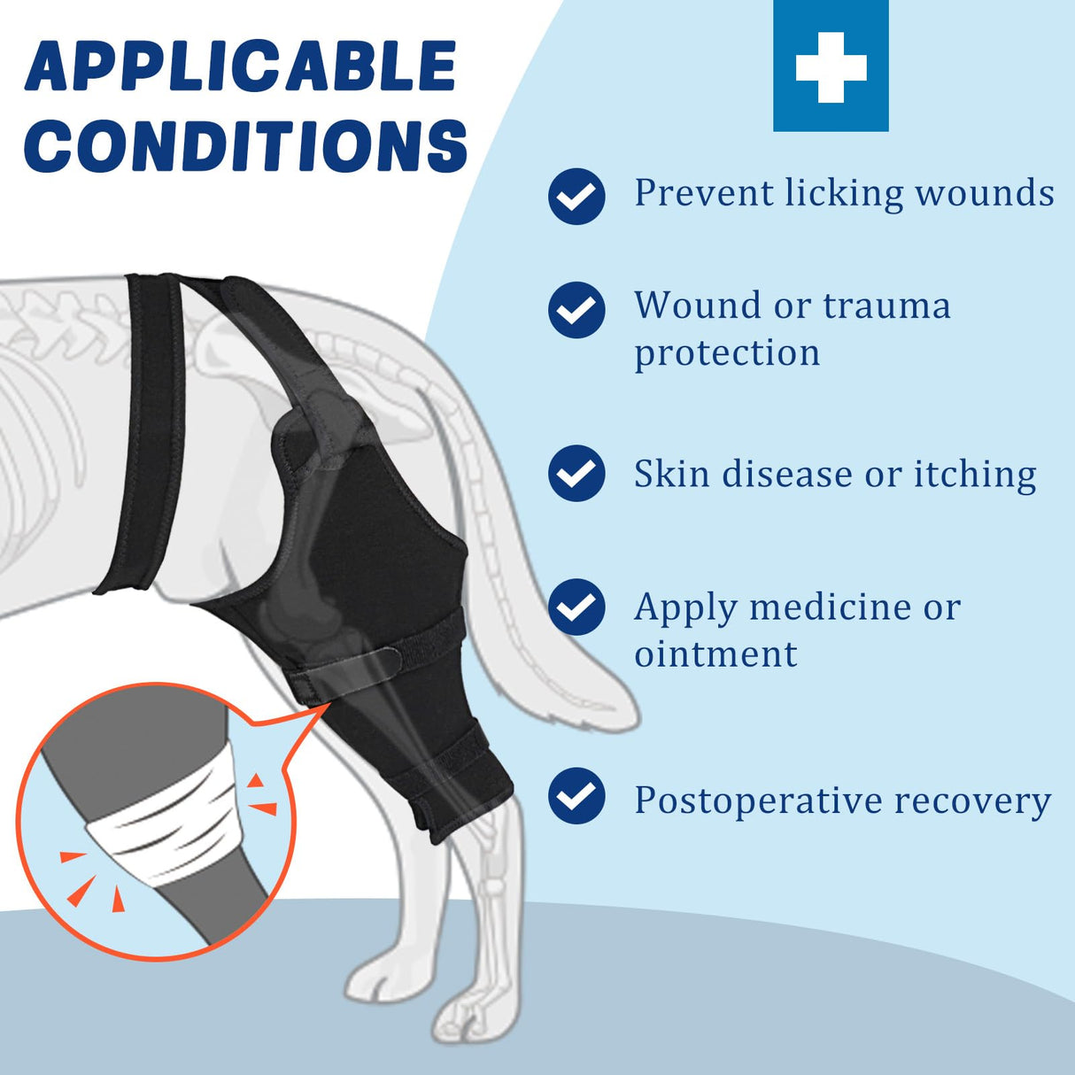 Joypig Dog Rear Leg Sleeve to Stop Licking: Soft Recovery Wrap for Hind/Back Leg Wounds, TPLO ACL Surgery, Surgical Sleeve for Small Medium Large Dogs, Cone Alternative (Left-XS,Glossy Black)