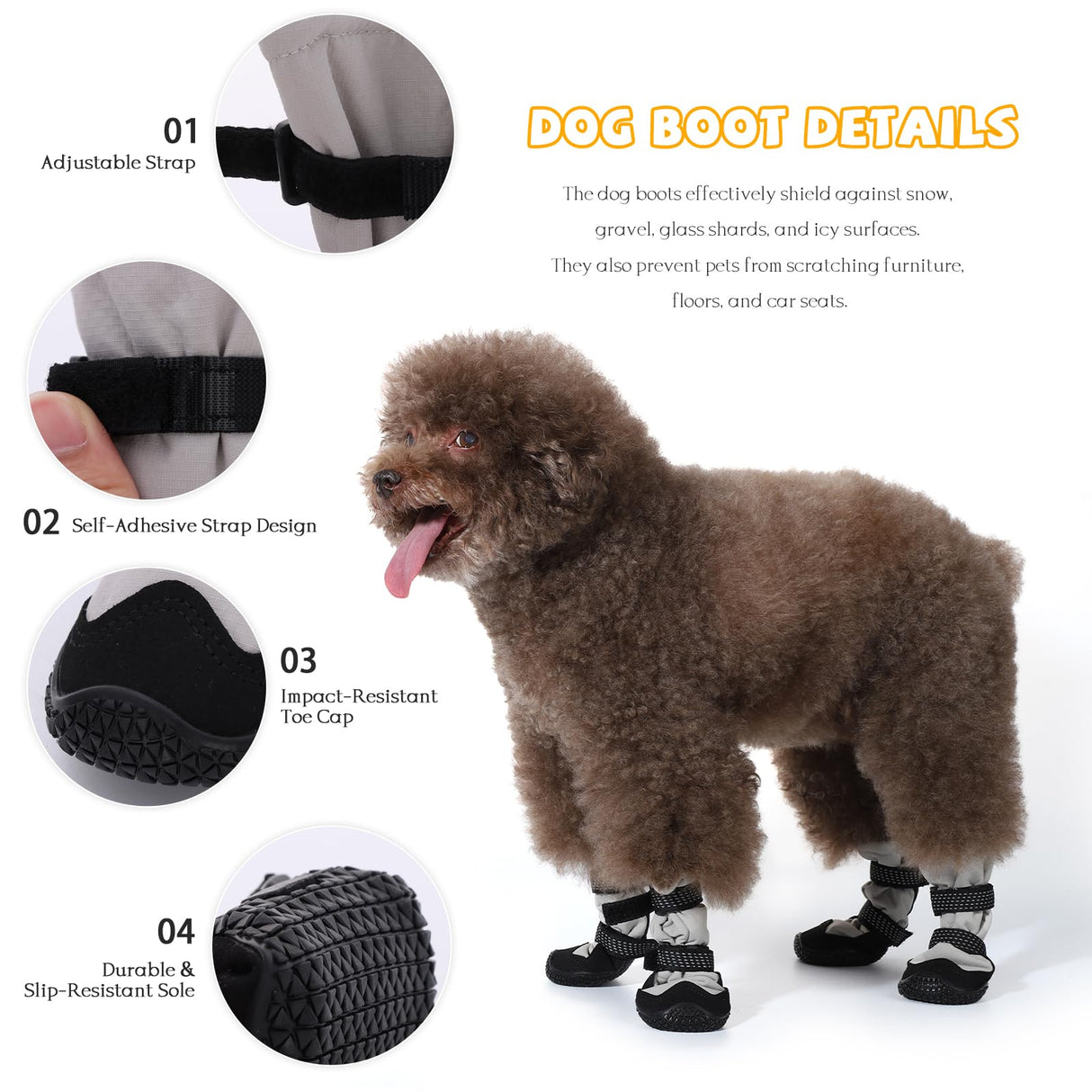 Dog Shoes for Medium Large Dogs Winter Dog Snow Boots Anti-Slip Dog Boots & Paw Protectors Warm Wool Snow Booties with Reflective for Hiking 4Pcs,Size 1