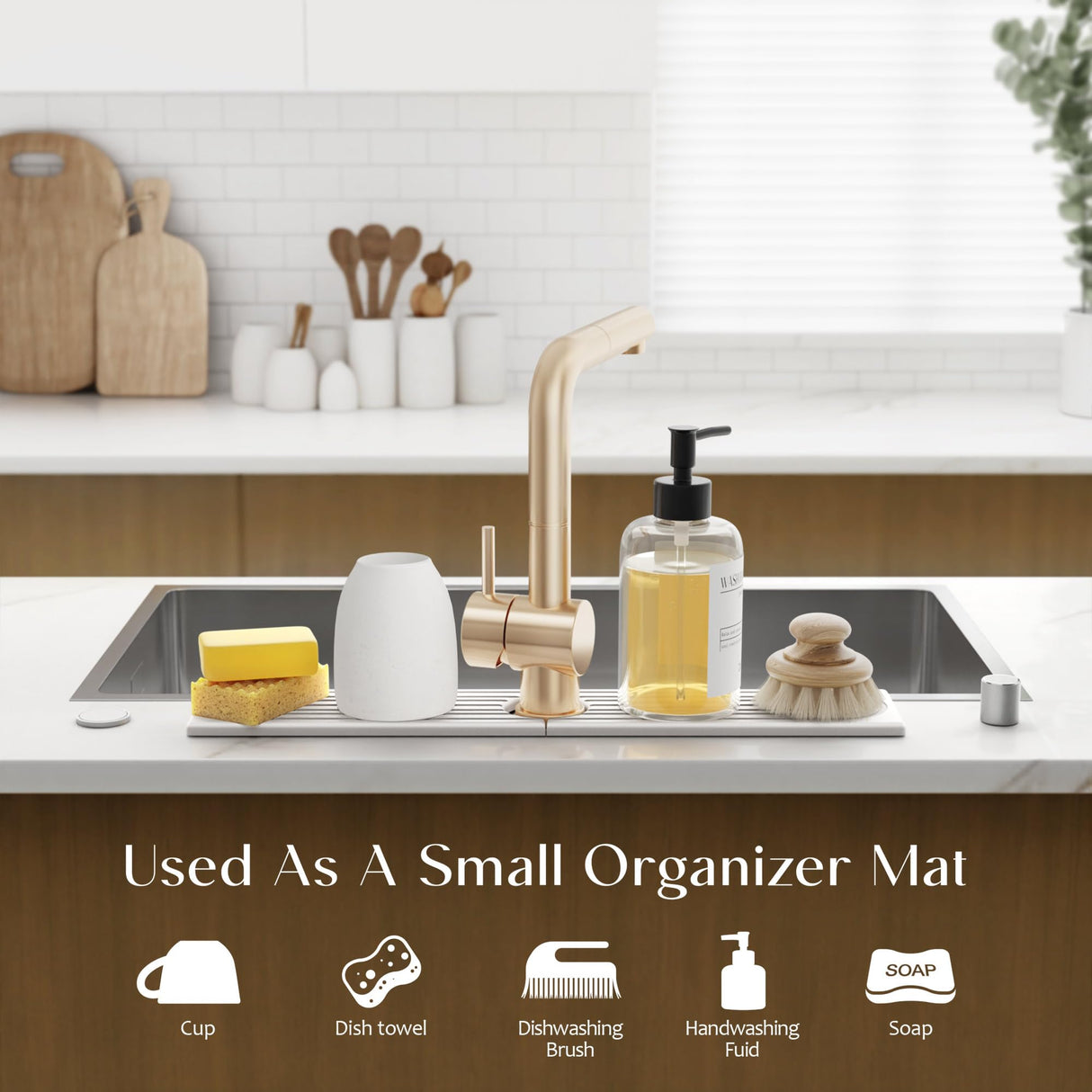 Faucet Mat for Kitchen Sink โ Diatomite Stone Drying Mat & Sink Protectors, Prevent Moisture โ Sink Splash Guard Water-Absorbing Stone Tray for Bathroom Counter (Light Grey, 23.6" x 3.9")