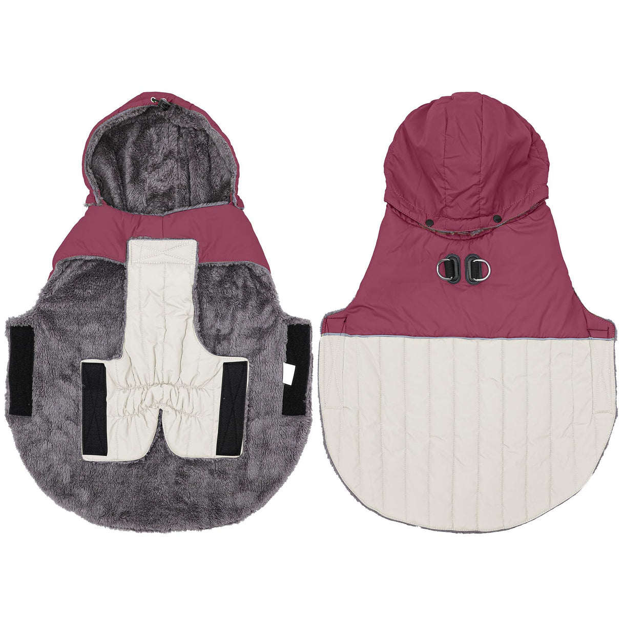 JoyDaog Detachable Hooded Dog Coat with Harness for Large Dogs,Super Warm Fleece Puppy Jacket for Cold Winter Doggie Coats,Red XXXL