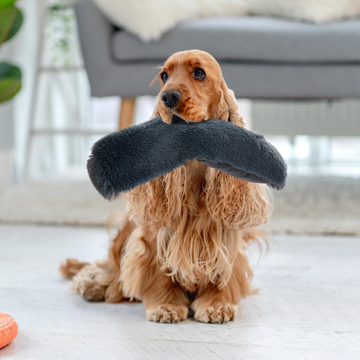 HOMBYS 25" Dog Pillow for Large & Medium Dogs, Soft Faux Fur Calming Pet Pillow for Anxiety Relief, Machine Washable, Plush Pet Toy (Dark Grey, 25"x8"x4")