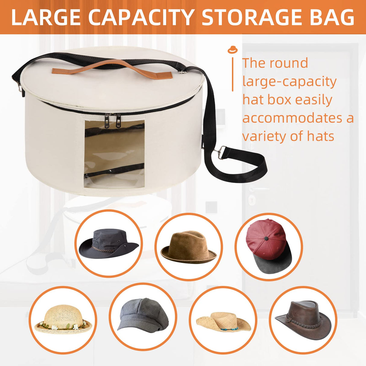 Ohiyoo Hat Box Hat Storage Box 16'' x 8'' Travel Hat Box Hat Boxes with Lids Round Hat Boxes for Women Storage Hat Foldable Box for Travel Stuffed Animal Toy Storage Bin with Lid (White)