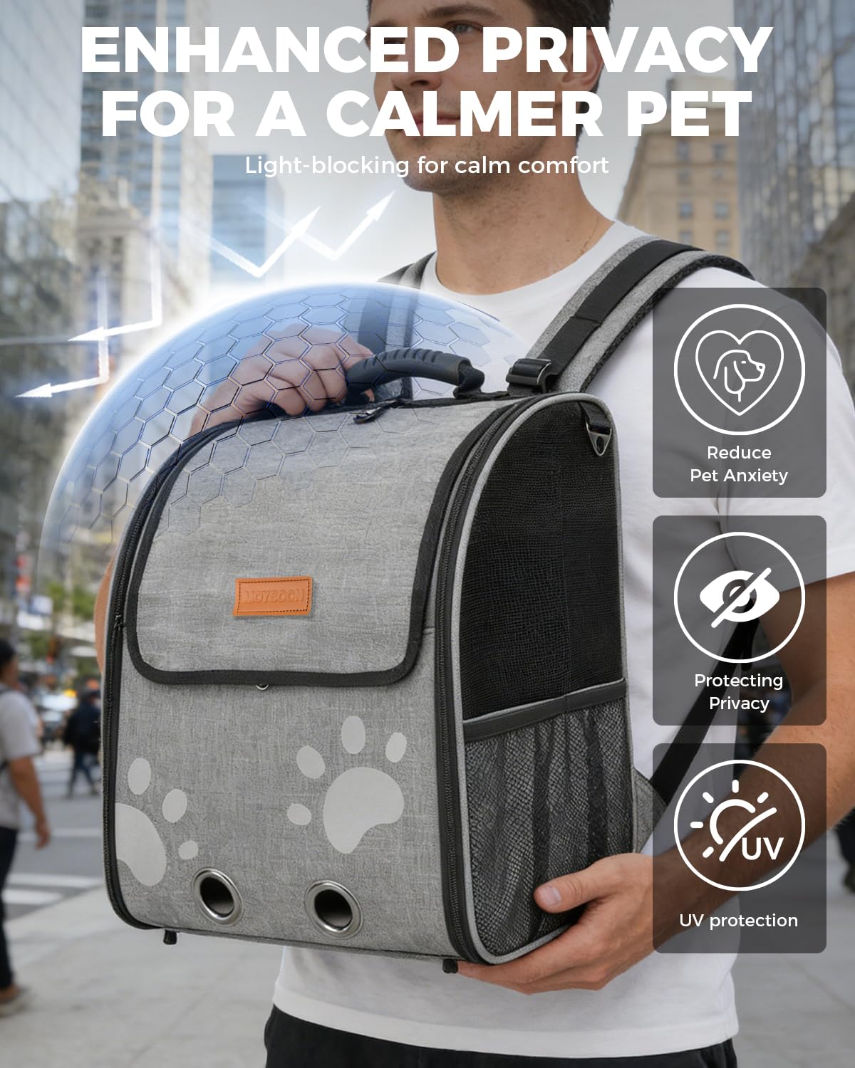MOYSOON Cat Carrier Backpacks for Kitty Small Dog up to 15 lbs, Lightweight and Foldable Dog Backpack Carrier with Breathable mesh for Travel, Walking, Hiking, Camping and Vet (Grey)