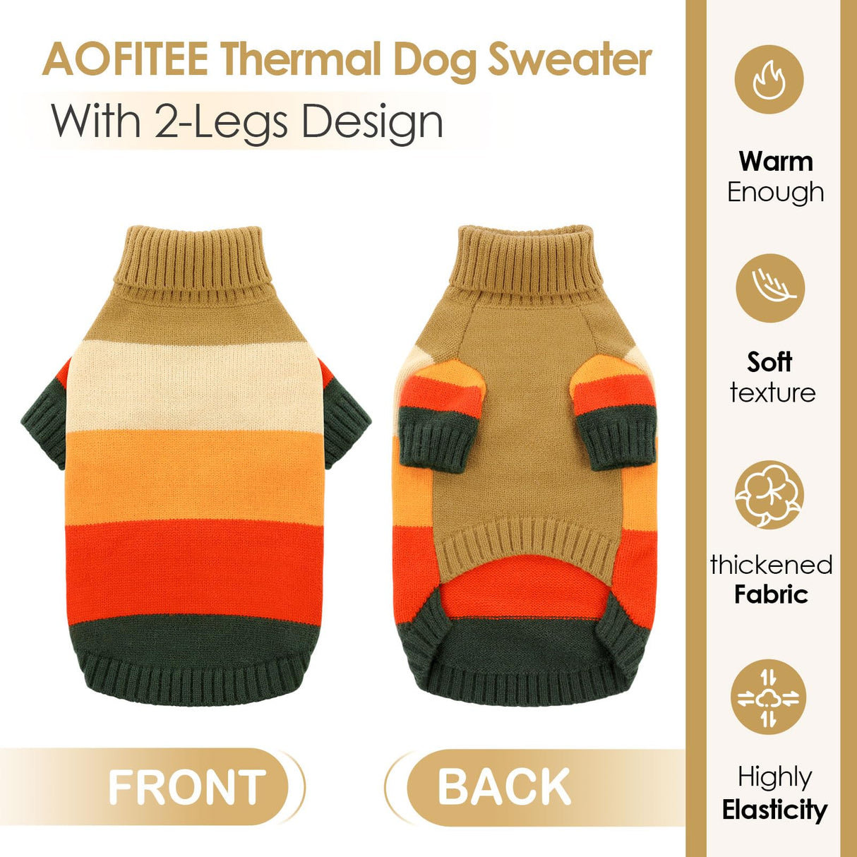 AOFITEE XL Dog Sweater, Extra Large Dog Sweater Girl Boy, Stretchy Turtleneck Pet Sweaters for Large Breed, Warm Dog Holiday Pullover for Labrador, Golden Retriever, Rottweiler (Brown XL)