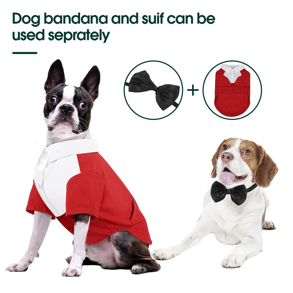 Kuoser Dog Tuxedo and Bandana Set, Dog Wedding Suit with Bow Tie, Formal Pet Tux Party Birthday Costume Shirt for Small Medium Large Dogs, Puppy Prince Attire Outfit for Halloween Valentines Christmas