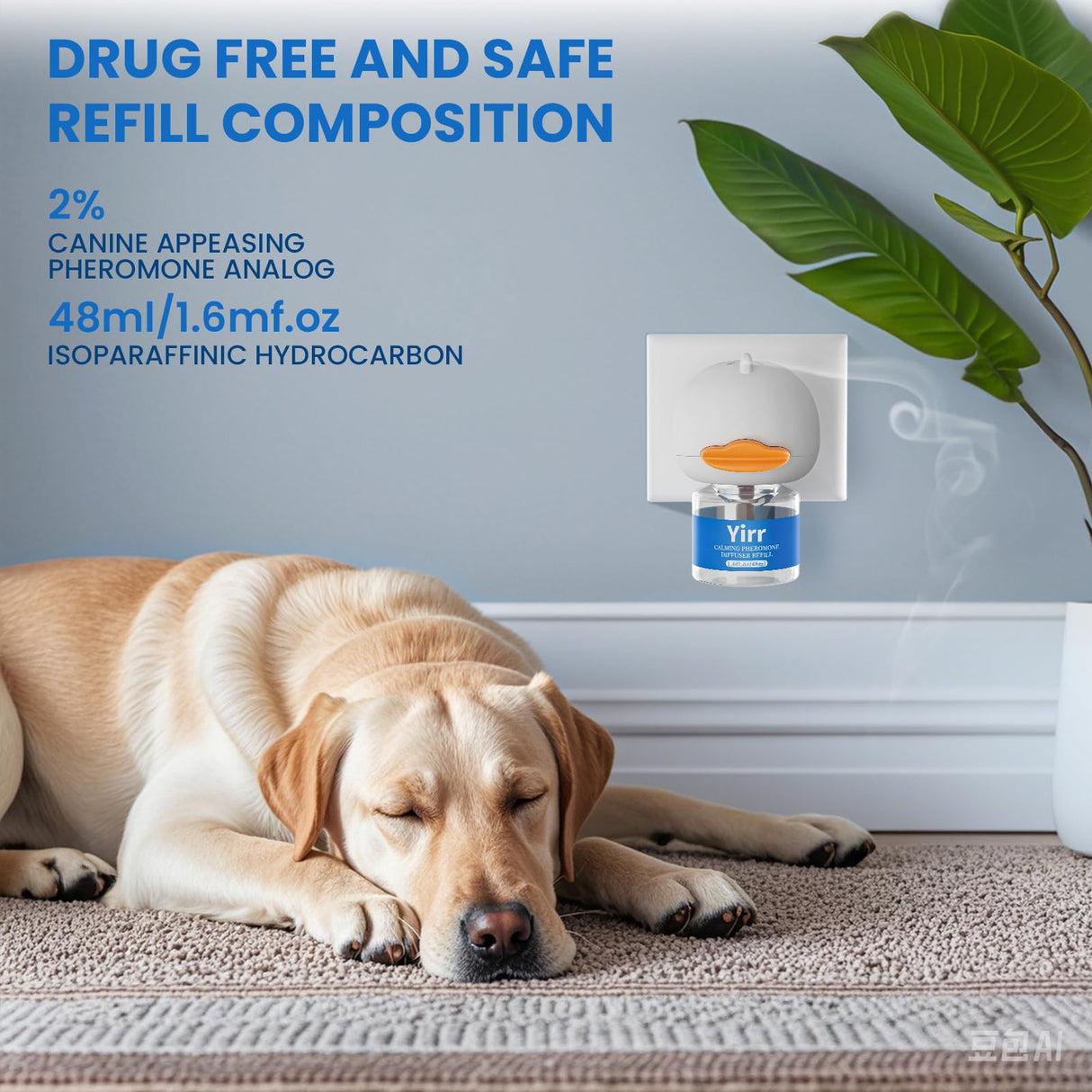 Yirr Dog Calming Diffuser, 8 in 1 Dog Pheromones Calming Diffuser, Relaxing Pheromone for Dogs Relief Stress Anxiety Reduce Aggression Barking, Help Train Dog to Pee, 2 Diffuser 6 Refill(48ml)