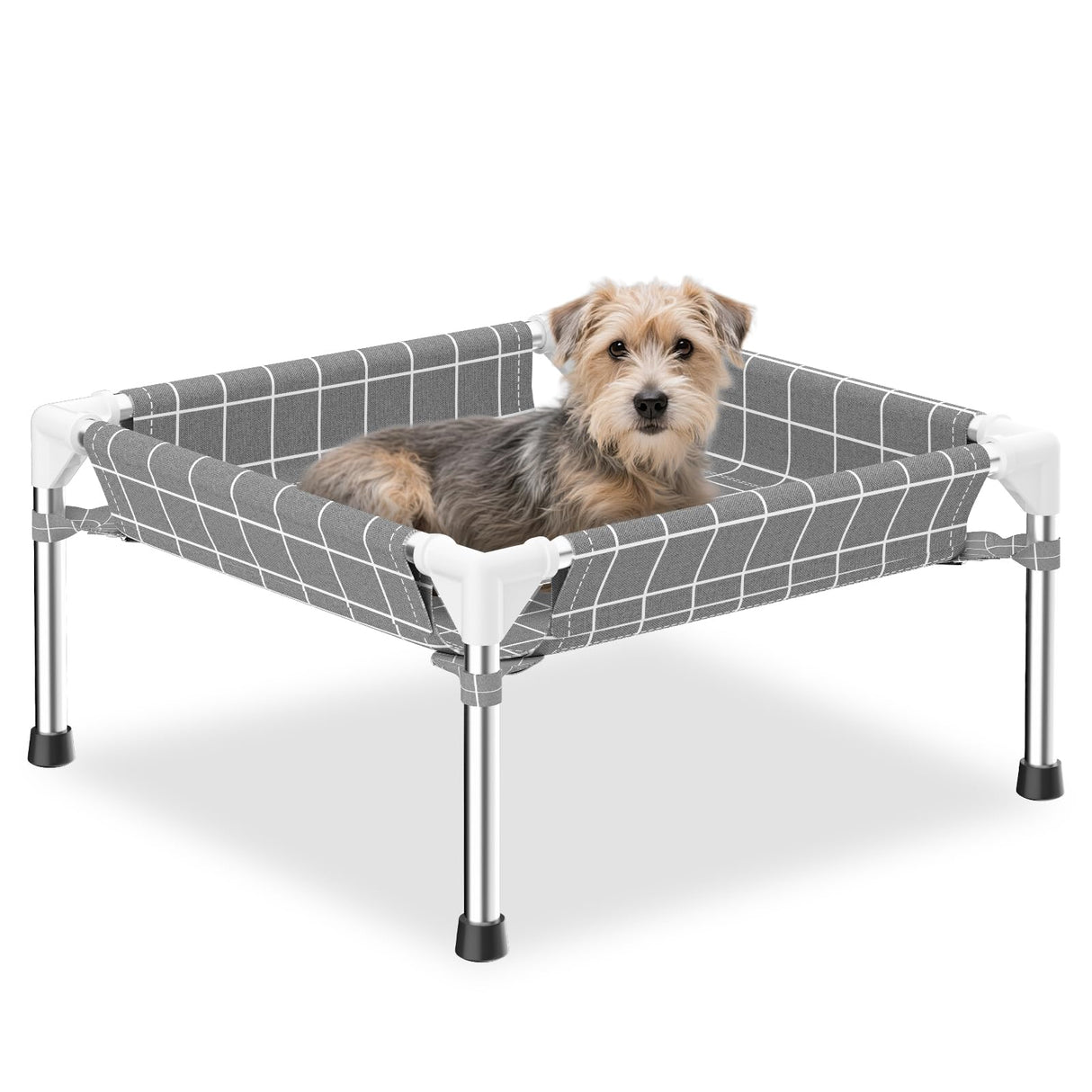 4-Sided Enclosed Elevated Dog Bed - Scratch-Resistant Stainless Steel Frame, Safety Fences to Prevent Falling, Ideal for Puppies & Cats, Indoor & Outdoor Use, Patio/Camping Friendly