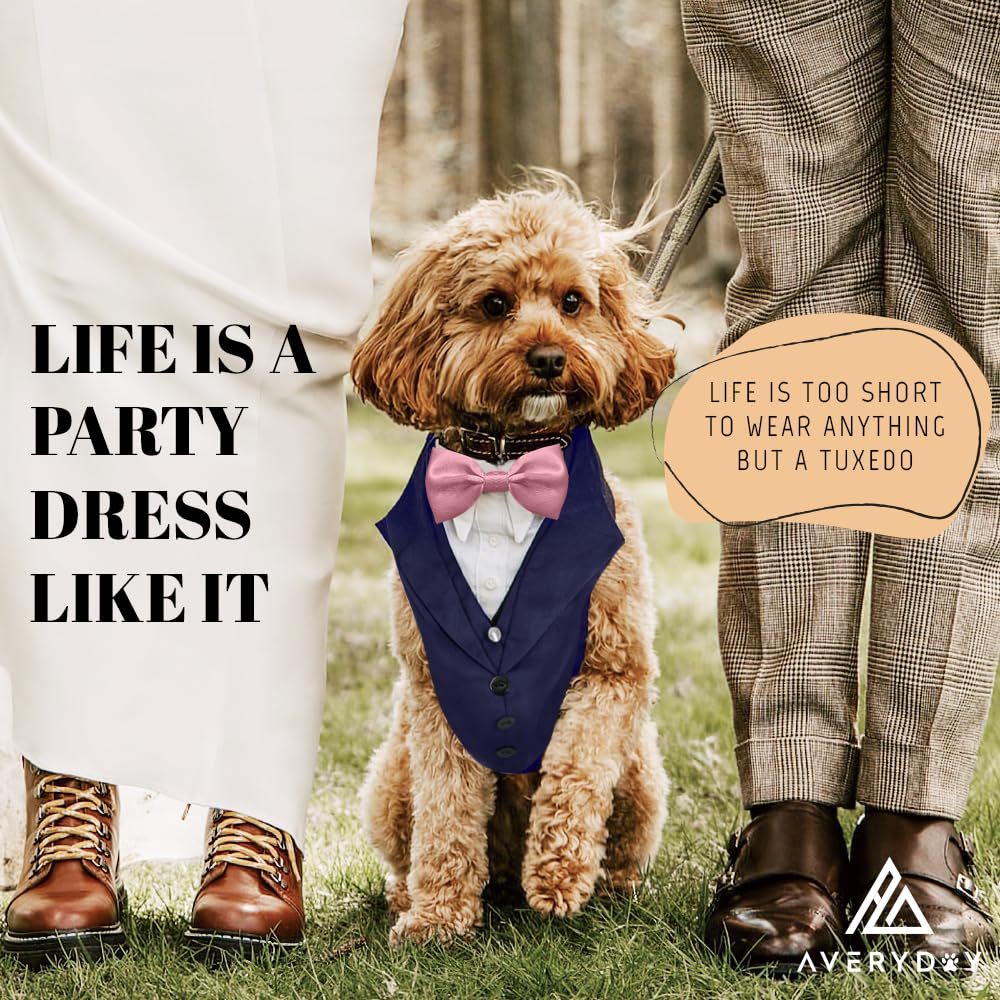AVERYDAY Dog Tuxedo for Wedding Outfit, Dog Suit and Tie Costumes for Birthday, Halloween, Cosplay, Christmas Party, Pet Formal Wear with Bowtie, Tux for Medium Large Dogs, Bulldog, Labrador, Husky