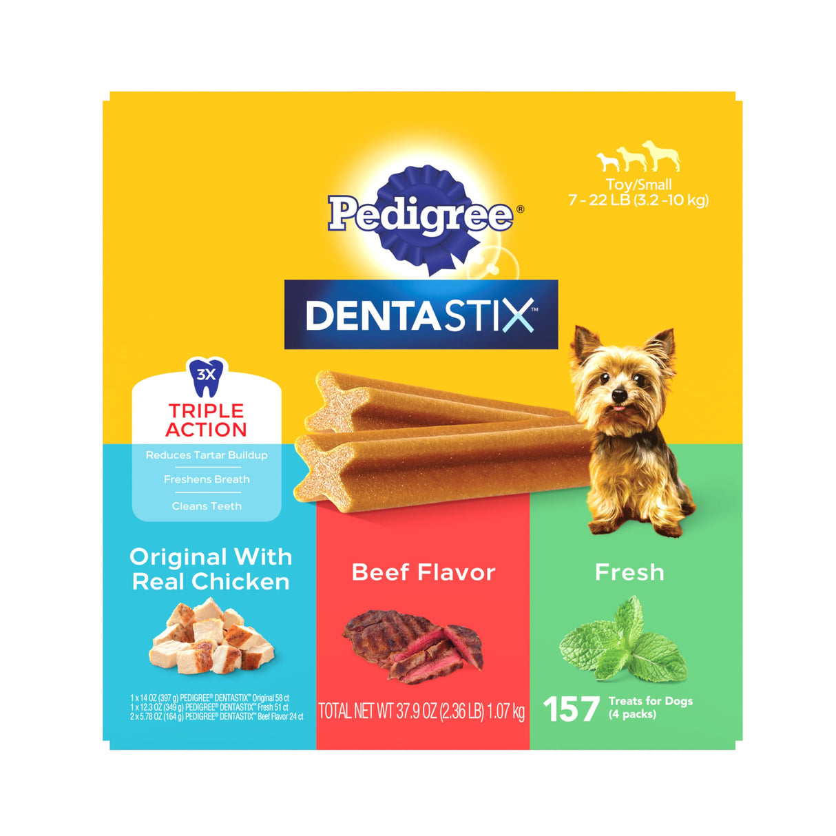Pedigree Dentastix Small and Toy Breed Dog Treats, Original, Beef & Fresh Flavor, 2.36 lb. Variety Pack (157 Treats)