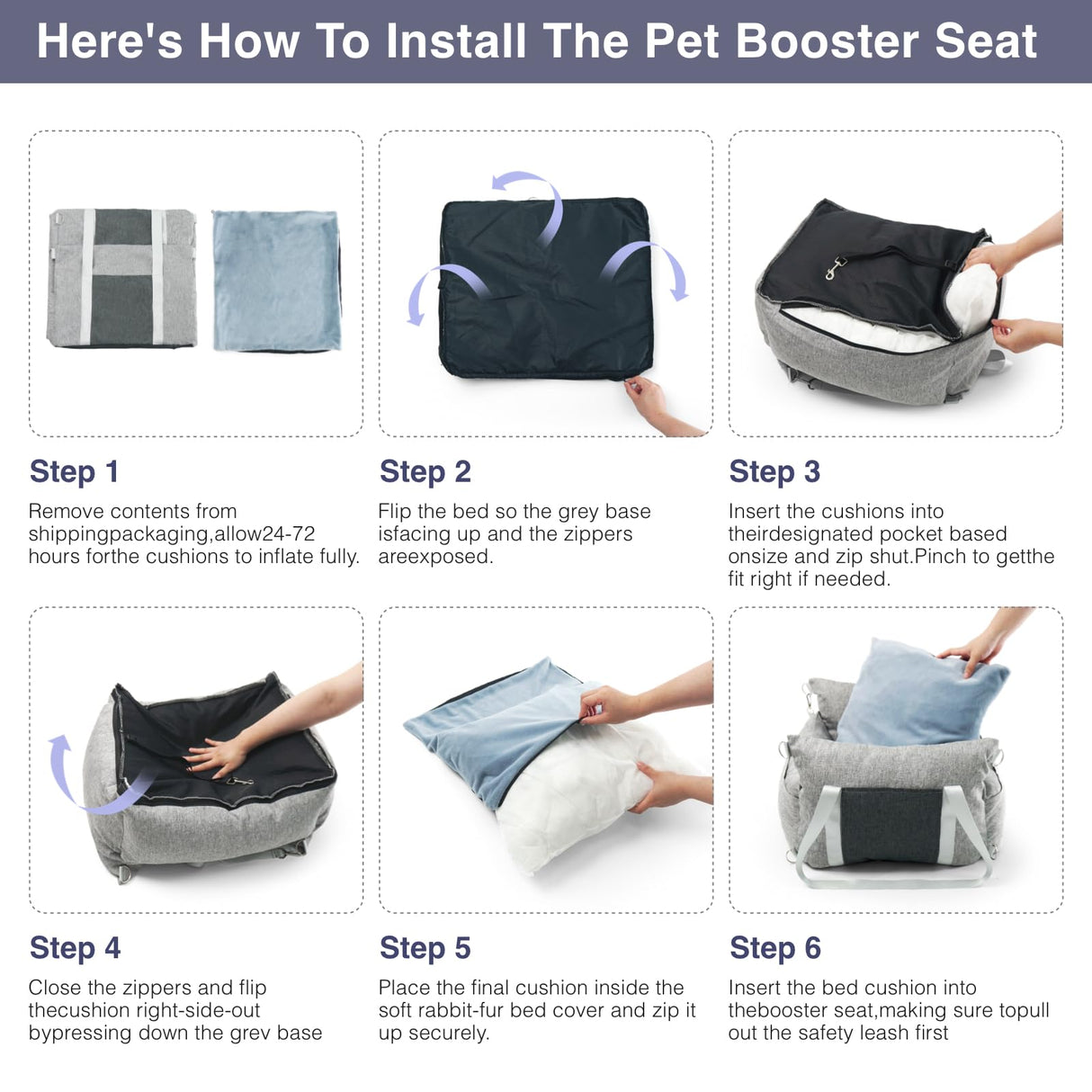 HAZOOWILL Pet Car Booster Seat for Small Dogs up to 25 lbs with Safety Straps, Storage Pockets, Travel Carrier Bed with Detachable Cover, Machine Washable (Light Gray)