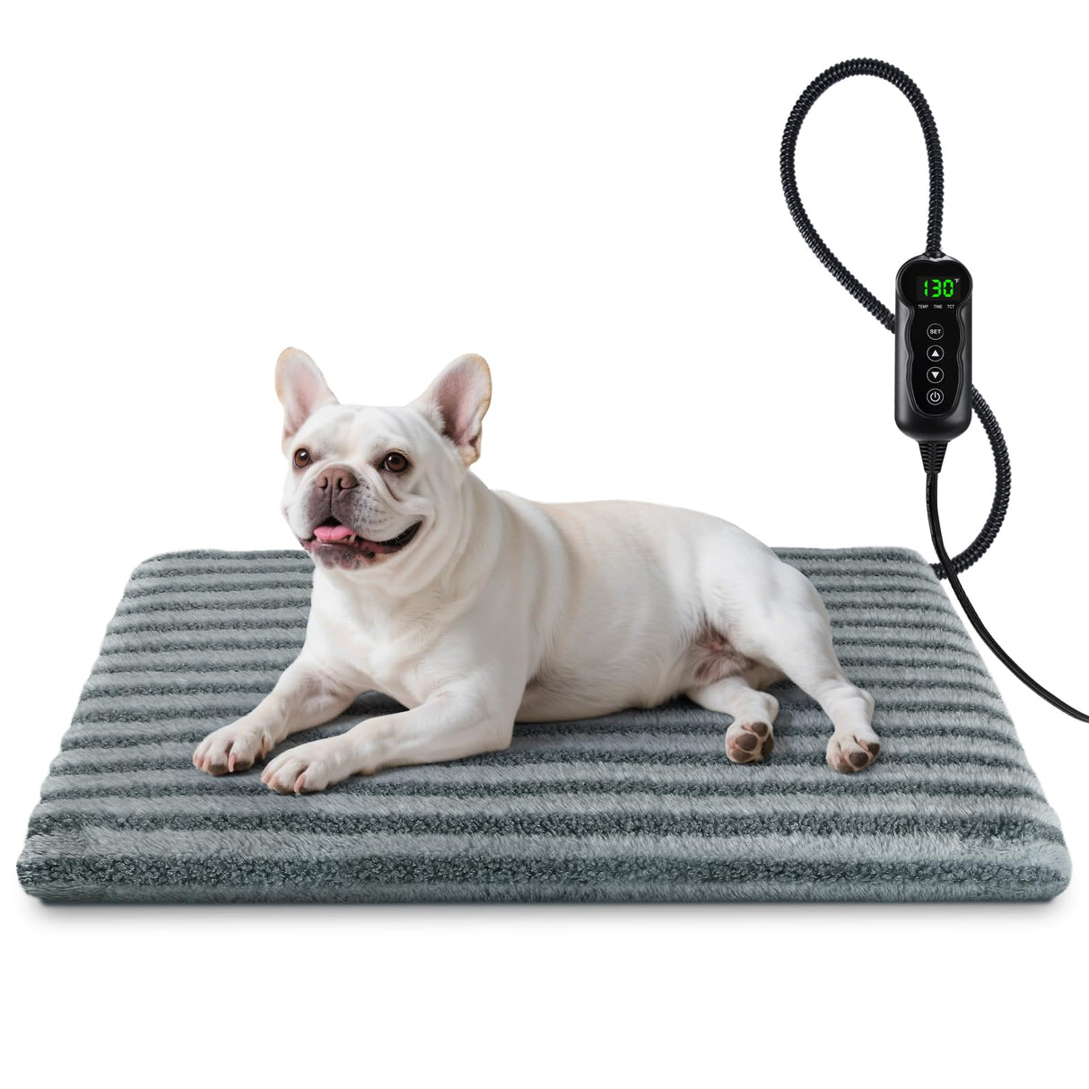 Pet Heating Pad, Waterproof Heated Dog Cat Bed with 11 Adjustable Temperatures & 24H Timer, Auto Shut-Off, Chew-Resistant Cord, Washable Cover, Indoor Electric Heating Mat, Grey, M(28" x 20")