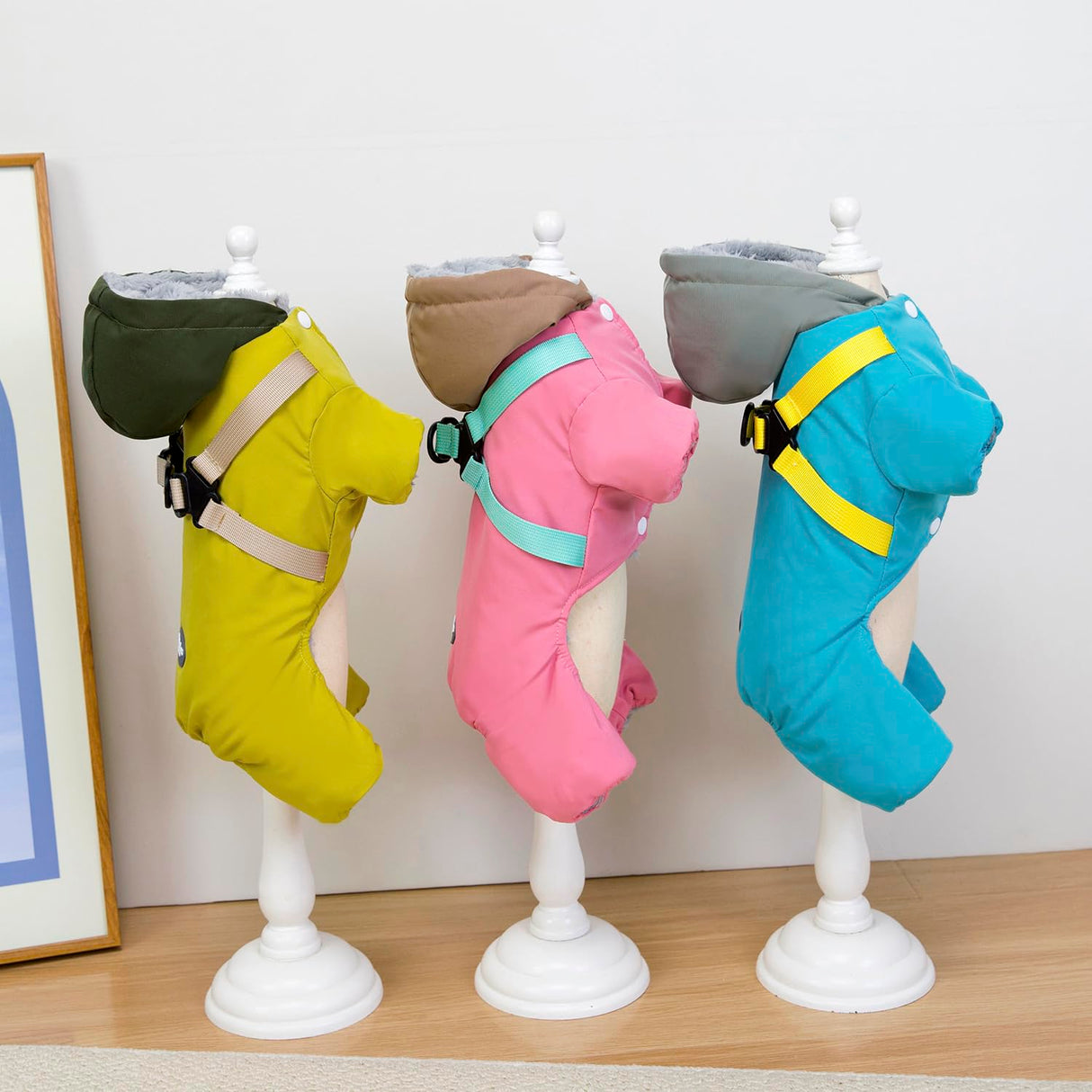 Izefia Dog Coat Pet Apparel Jumpsuit Windproof Cold Weather Coats 4 Legs Jacket Harness Chest Strap Warm Winter Thick Clothes Waterproof Snow Proof Cotton Coat for Small Dog Medium Cat Yellow M