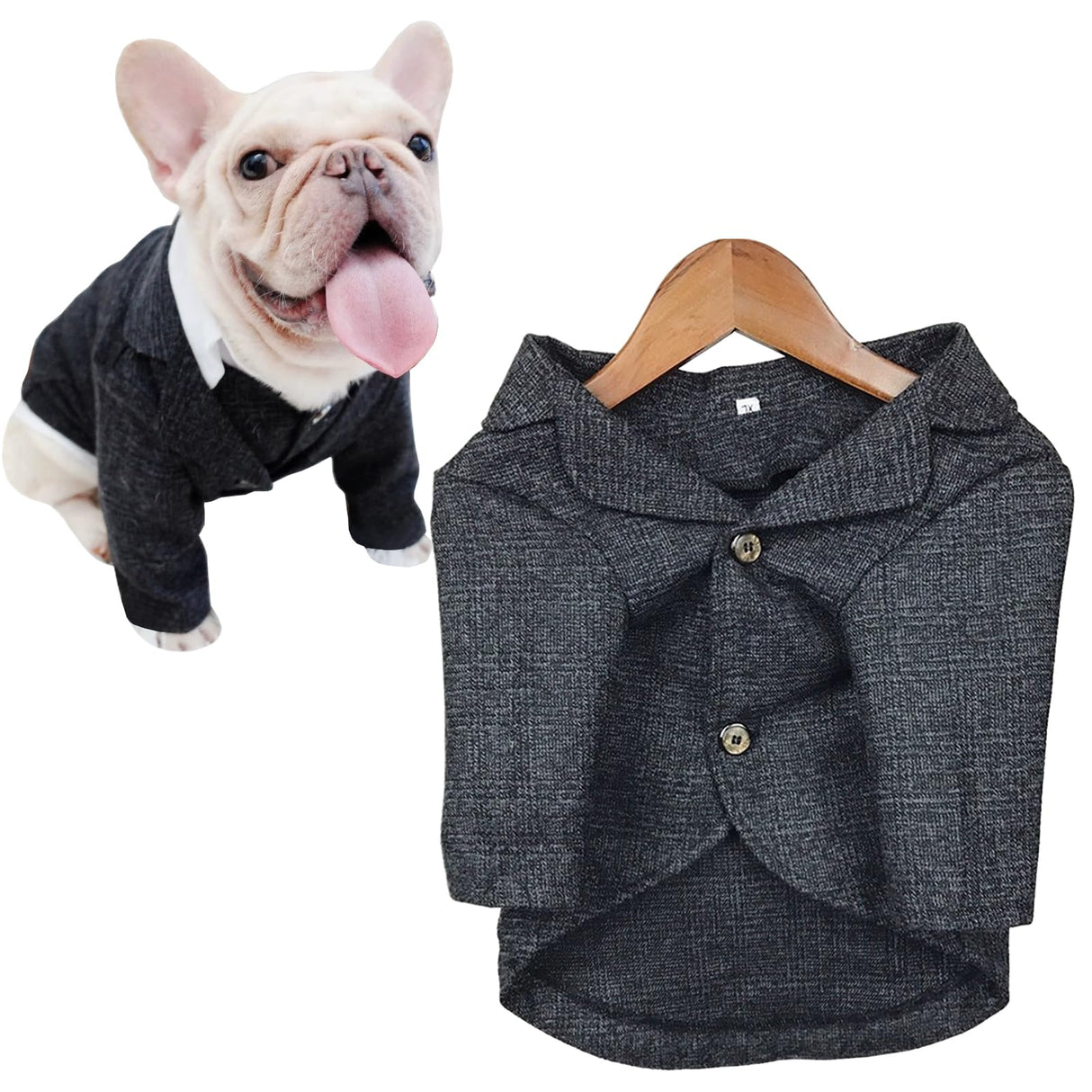 TQFlow Dog Clothes Pet Plaid Suit Dog Tuxedo Costumes, Formal Gentleman Apparel Vest, Wedding Party Birthday Wear French Bulldog Pug Teddy Terrier Pup(Black Coat, S)