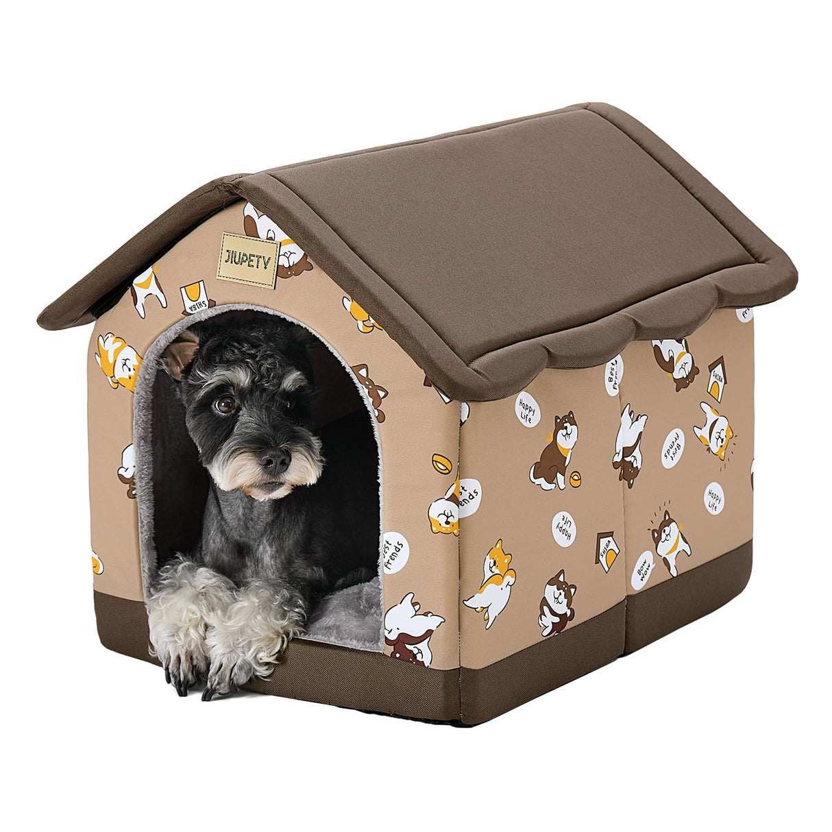 Jiupety Dog House Indoor, L Size Indoor Dog House for Medium Dog, Warm Cave Sleeping Nest Bed for Cats and Dogs, Brown