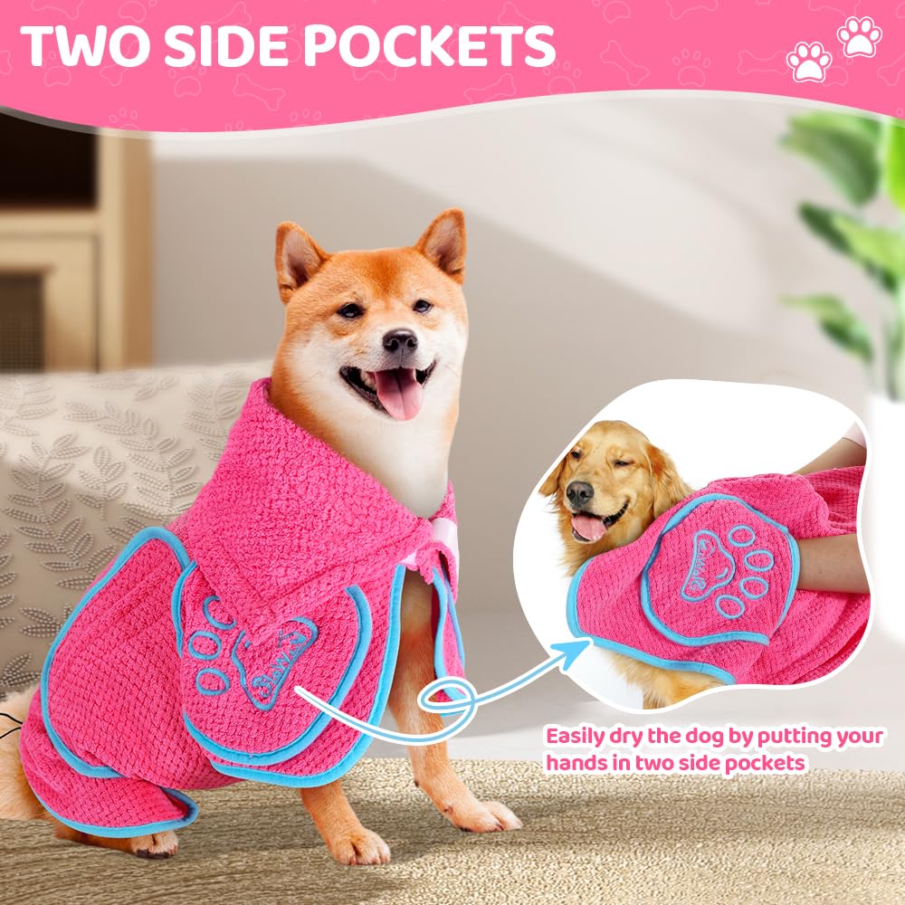 AUTOWT Dog Bathrobe Towel - Super Absorbent Dog Drying Coat, Warming Bath Robes for After Bath Shower Swim Walk for Small Medium Large Dogs Cats Pet