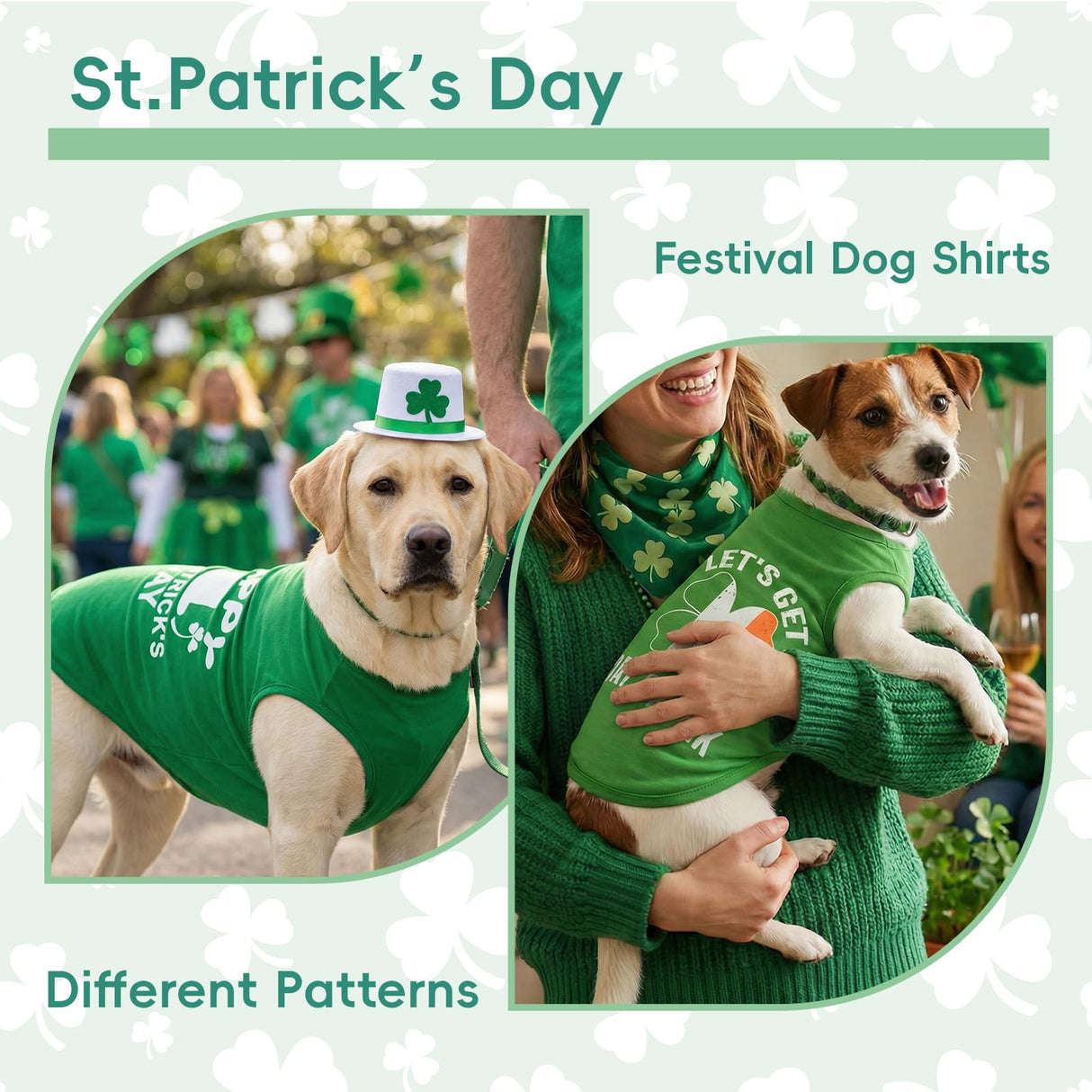 Vehomy 2-Pack st Patricks Day Dog Shirt Irish Holiday Green Dog Shirts with Shamrock Patterns Pet Saint Patricks Clover Clothes Outfit Sleeveless T-Shirt for Small Medium Large Dogs 4XL