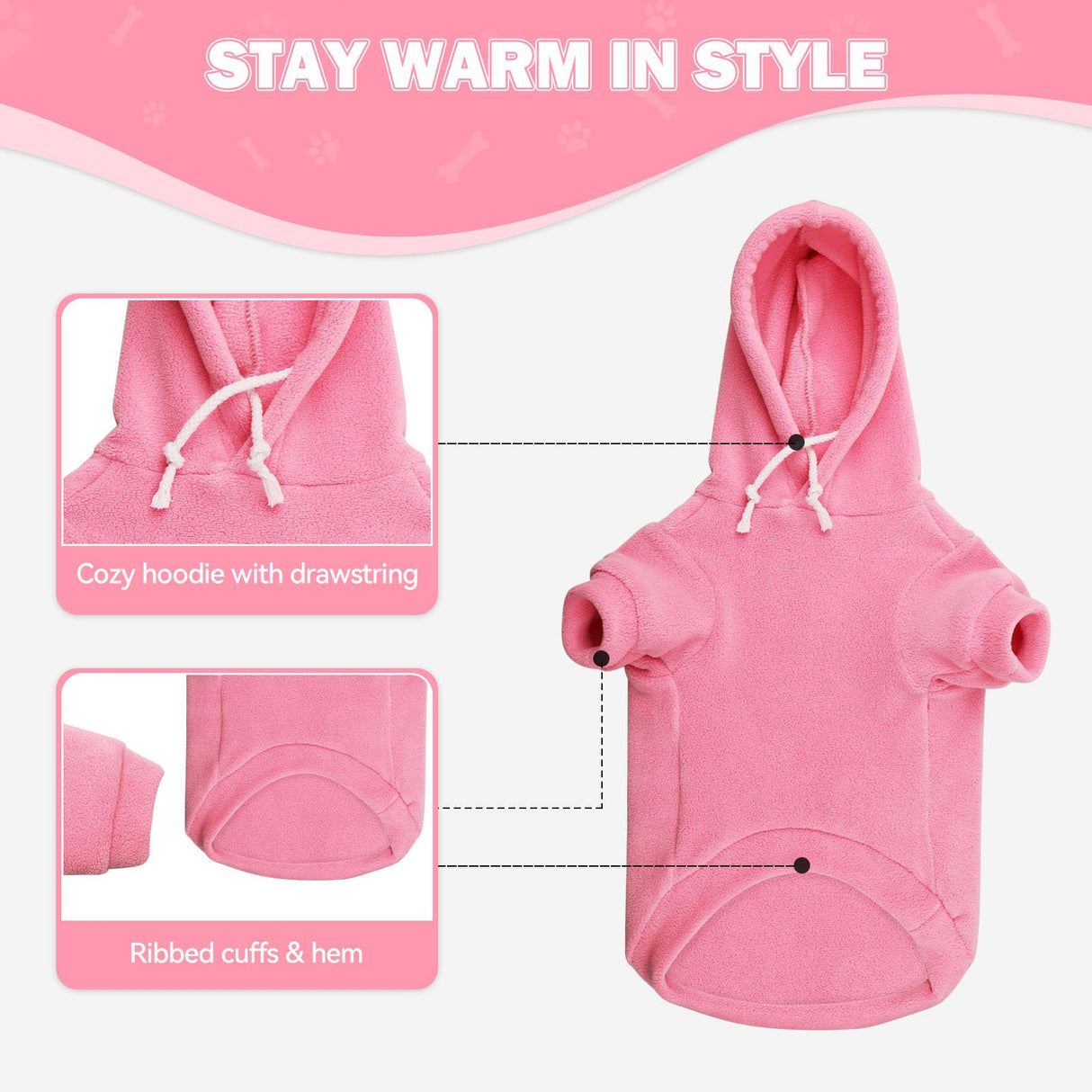 Dog Sweaters for Large Dogs,Dog Hoodie,Warm Fleece Sweatshirt with Hood & Pocket,Leash Hole,Cozy Cold Weather Pet Clothes Sweater Hoodie for Large Dogs(Pink,XL)