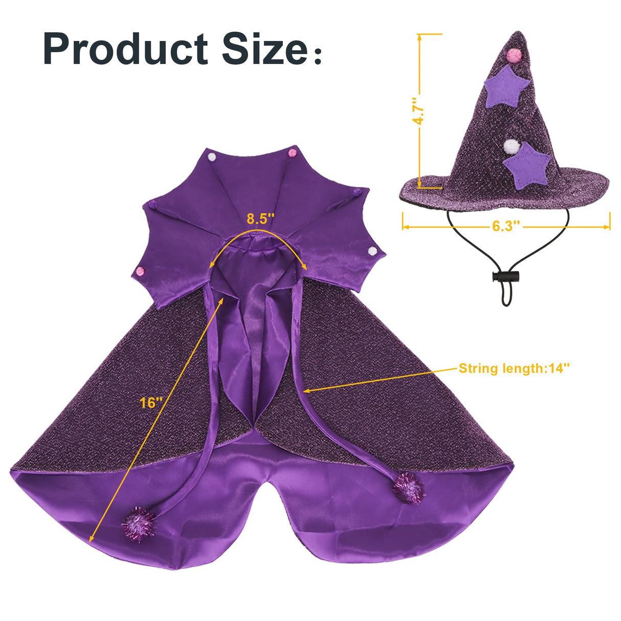 ADOGGYGO Halloween Dog Wizard Costume, Pet Cloak Cape Hat Set, Purple Halloween Costumes for Small Medium Dogs (Medium)