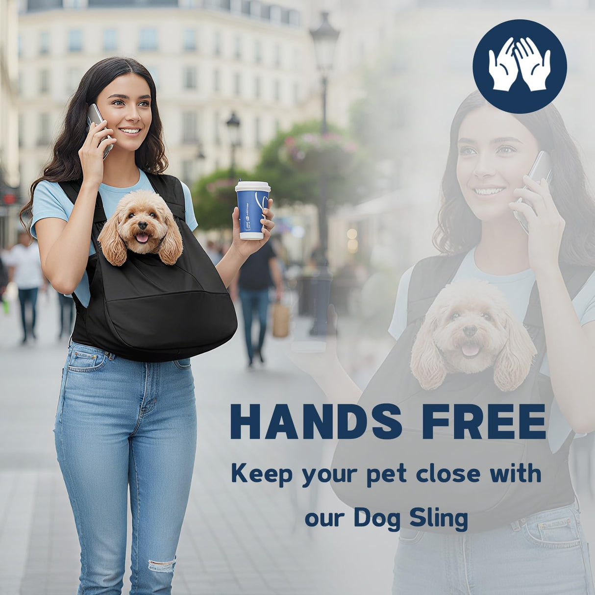 Dog Sling Carrier for Small Dogs with Bottom Support, Adjustable Pet Front Dog Carrier-Padded Straps Reducing Back Neck Pain, Anti-Anxiety Backpack for Travel Hiking Camping, Hands Free (Black,S)