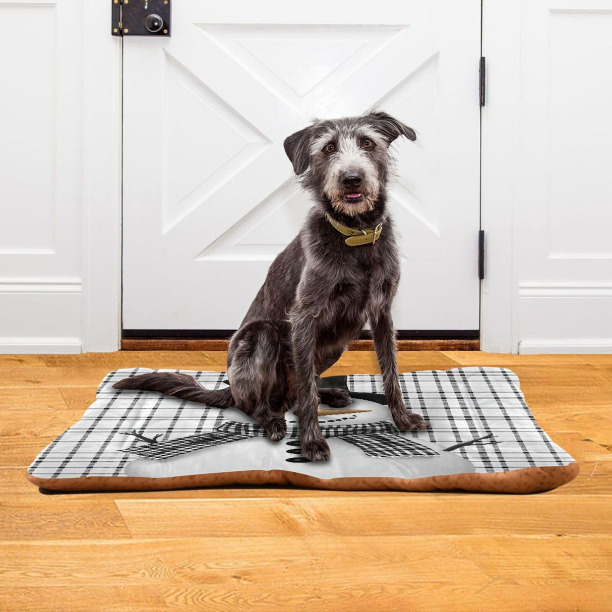 Coikll Snowman with A Black and White Plaid Pet Bed Pad Soft Dog Bed Mat with Anti-Slip Bottom, Machine Washable Crate Pad Mattress for Dog Sleeping- 24 * 18 inches