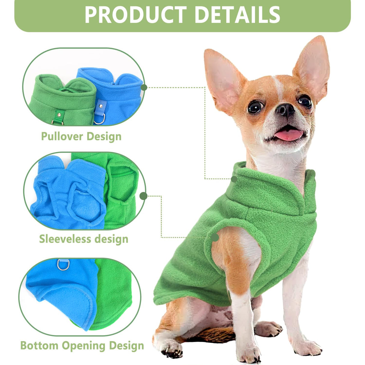 2 Pieces Fleece Dog Sweaters for Small Dogs Male, with Leash Ring, Warm Pet Sweater Fall Winter Thick Clothes Coat for Chihuahua, French Bulldog, Dachshund, XL