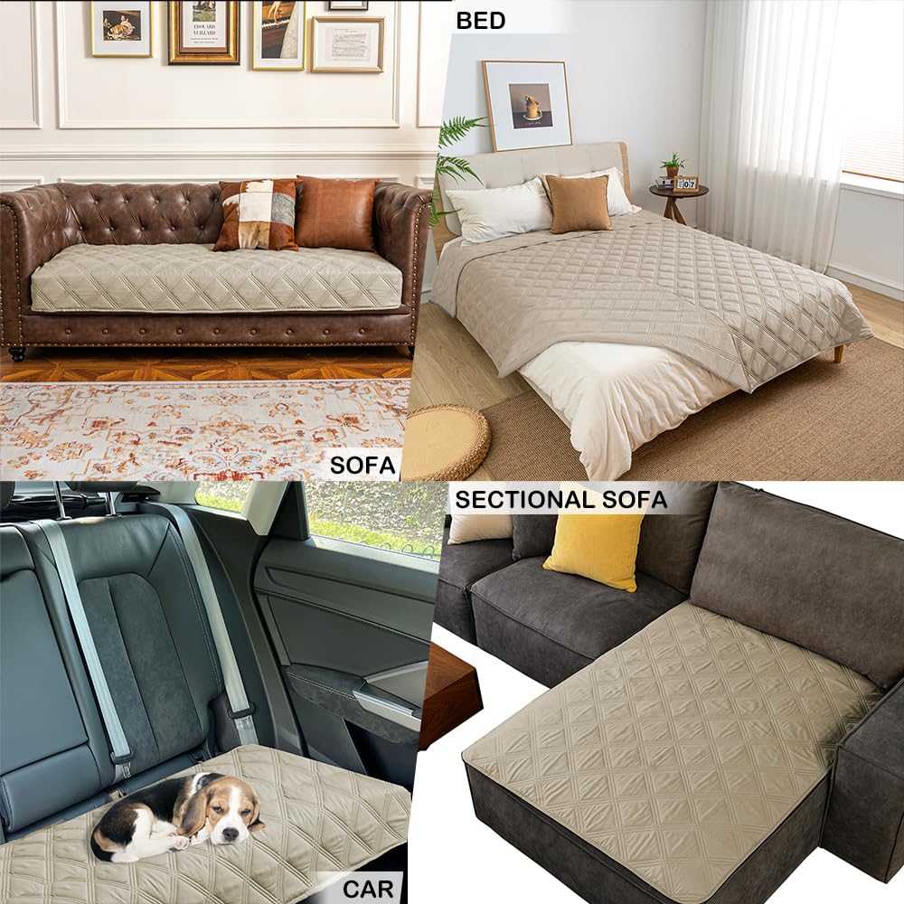 fuguitex Waterproof Dog Blanket Reversible for Small Dogs Resistant Leakproof Washable Couch Cushion Bed Protector Cover for Indoor Furniture Pet Friendly(82"*82",Brown+Khaki+Khaki