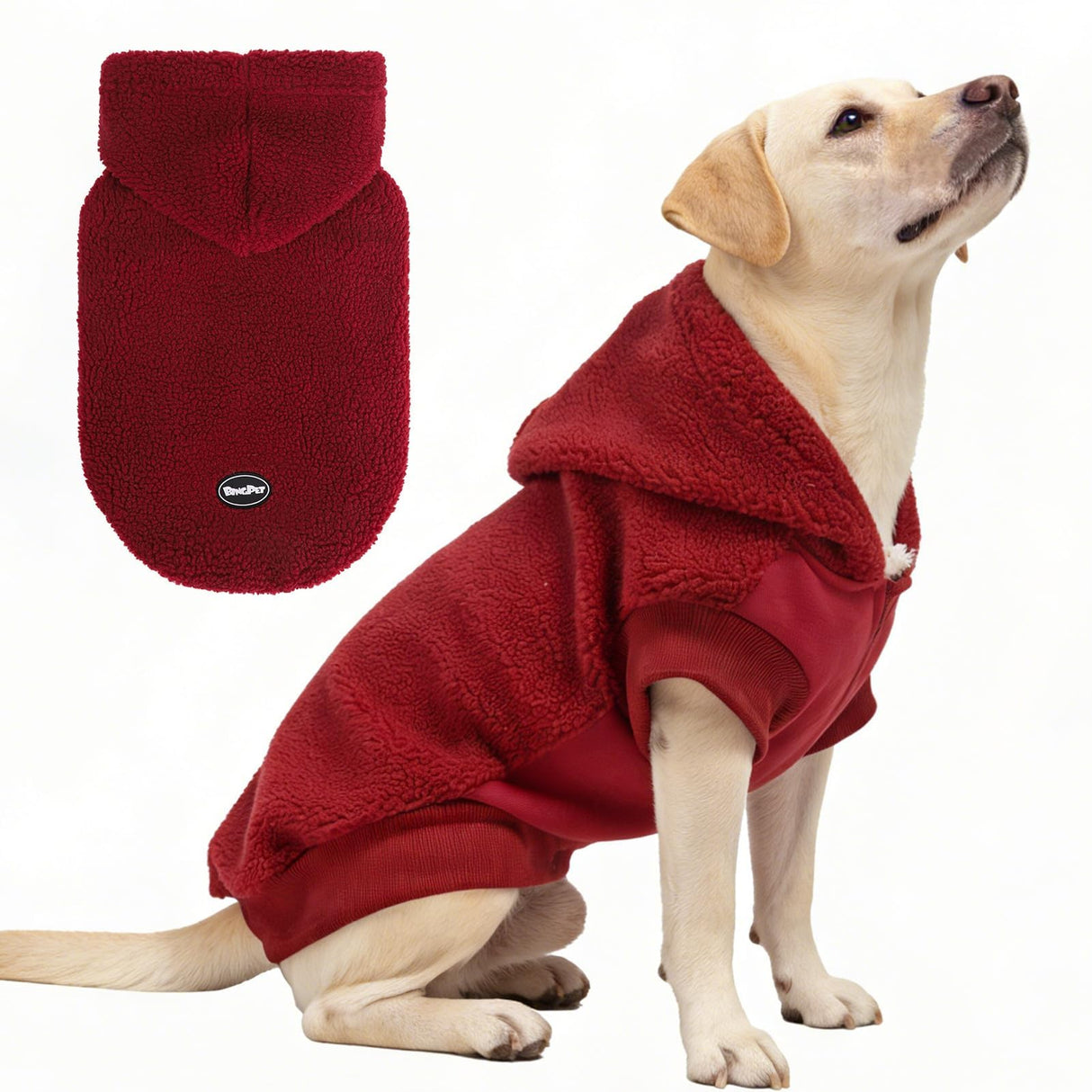BINGPET Dog Hoodie for Large Medium Small Dogs, Sherpa Hooded Dog Sweater with Pocket Leash Hole for Boy Girl Dogs,Soft Warm Fleece Dog Winter Clothes Cold Weather Coats Jacket for Puppy Sweatshirt,L