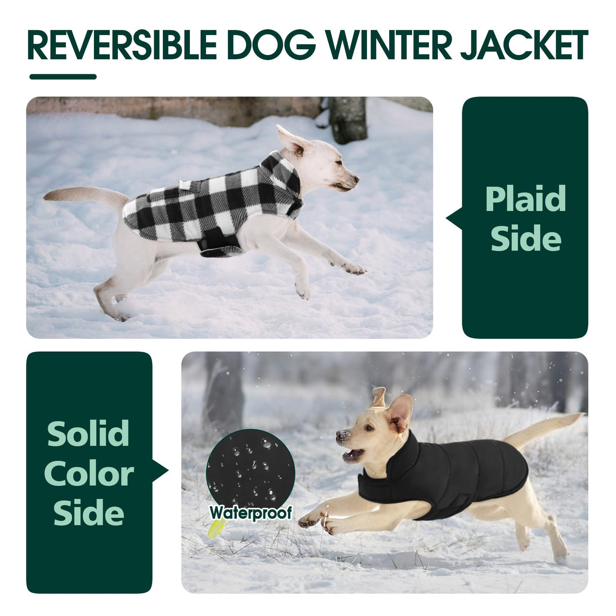 Kuoser Dog Winter Coat, Windproof Dog Fleece Jacket British Style Plaid Cold Weather Doggie Vest Coats, Reversible Cozy Warm Pet Clothes Apparel for Medium Dogs M