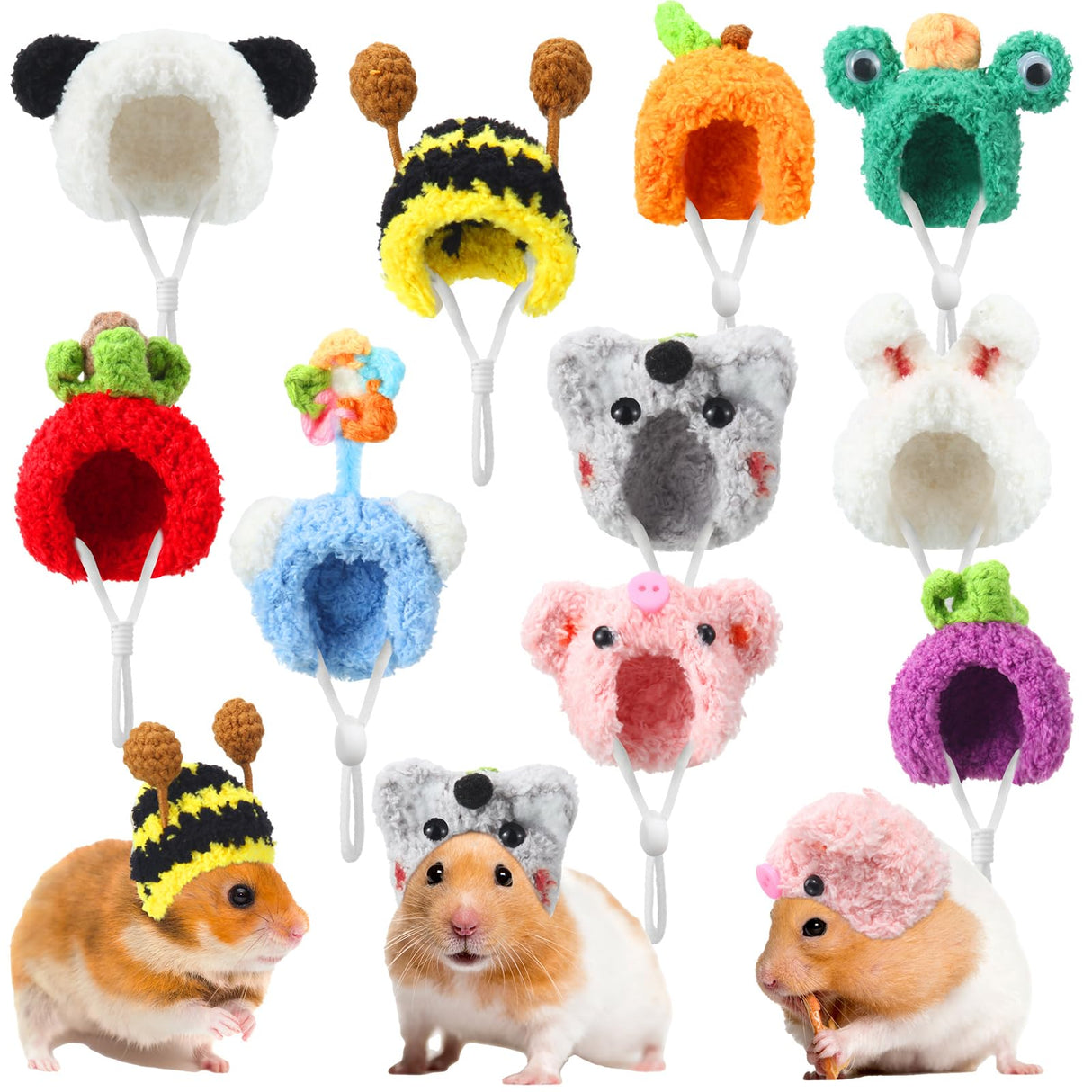 Kajaia 10 Pcs Hamster Hat Small Animals Cute Tiny Hat Mini Hand Knitted Hats for Snakes Pets Bearded Dragon Guinea Pig Bunny Costume Accessories Easter Holiday Parties (Novel Style)