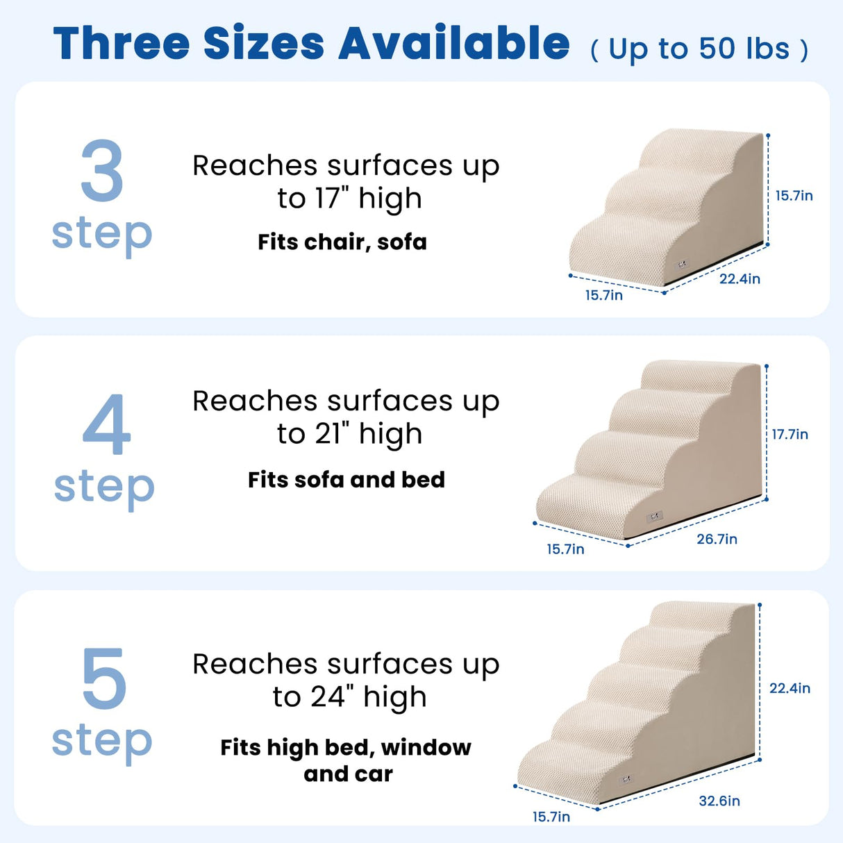 Airpanda Dog Steps for Bed, 4 Step Pet Stairs for Small and Medium Dogs, Non-Slip Dog Ramp with Washable Cover, High-Density Support Foam for Easy Climbing,Beige