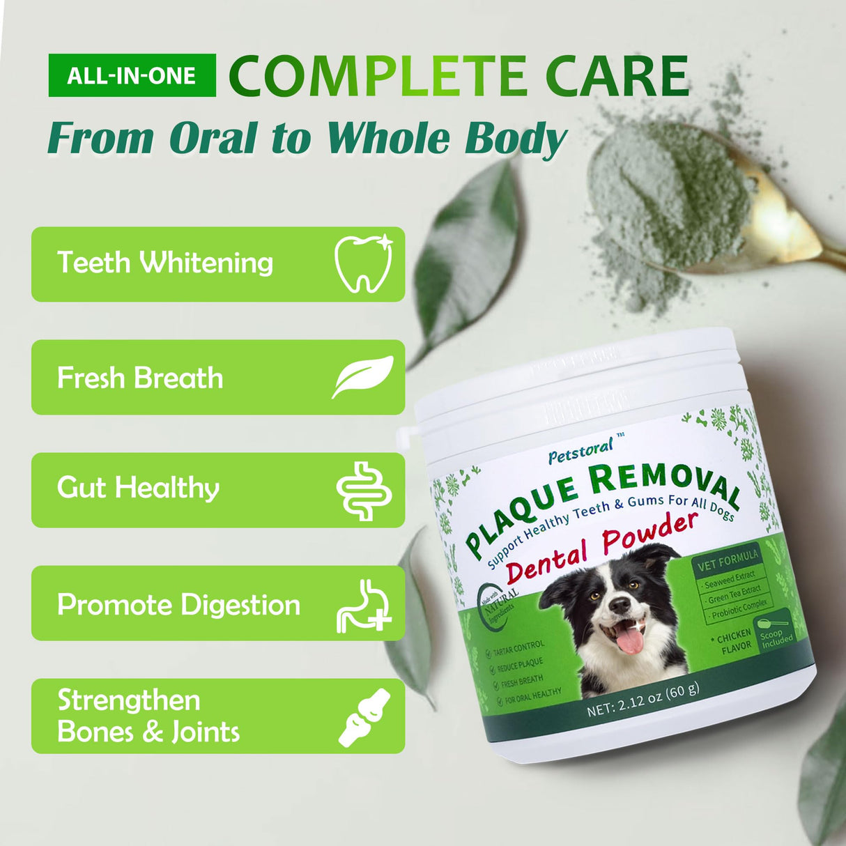 Petstoral Plaque Removal Natural Dental Powder for Cats - Cat Dental Care and Bad Breath Treatment, Chicken Flavour - Cat Teeth Cleaning Powder