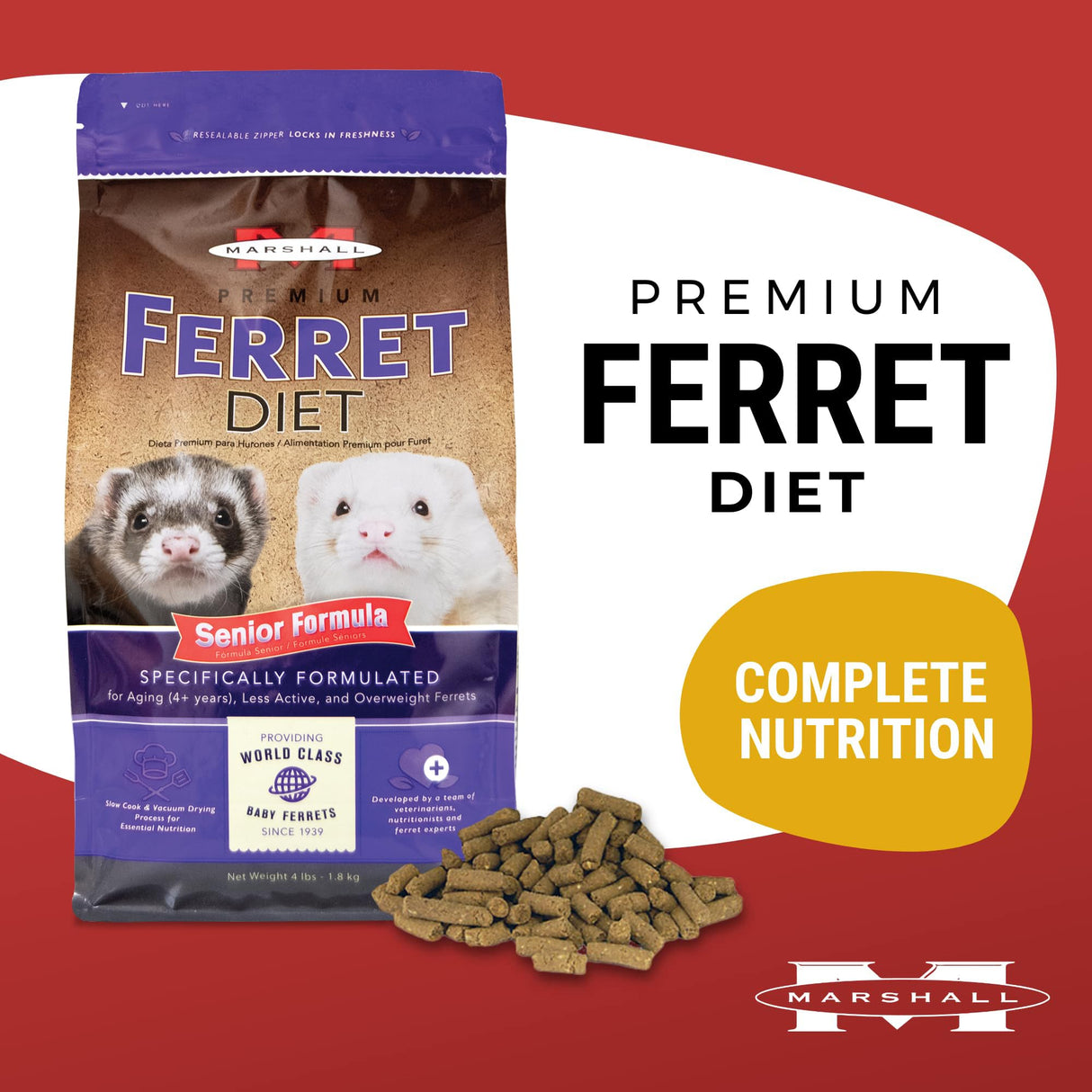Marshall Premium Ferret Diet Senior Formula – 4 lbs – Supports Digestion, Muscle Health & Vitality – Balanced Nutrition for Aging Ferrets with Essential Nutrients