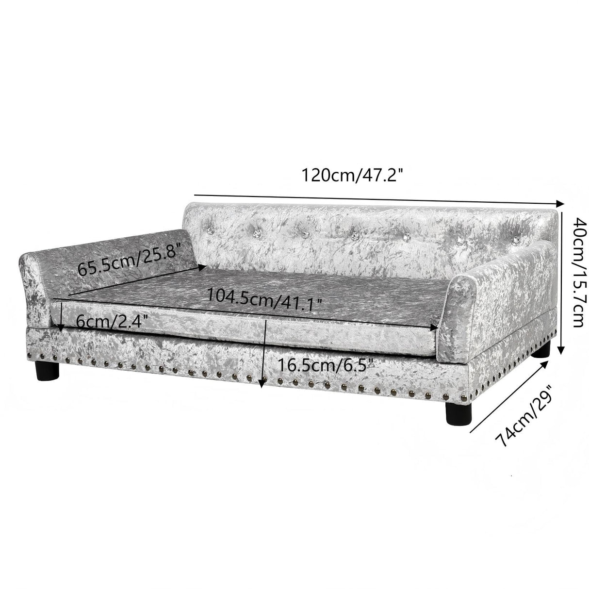BingoPaw Large Dog Sofa Couch: Luxury Extra Large Pet Couch Made by Deluxe Tufted Velvet - European Court Style Doggy Chaise Daybed with Attached Cushion for Giant Breed Dogs up to 120lbs