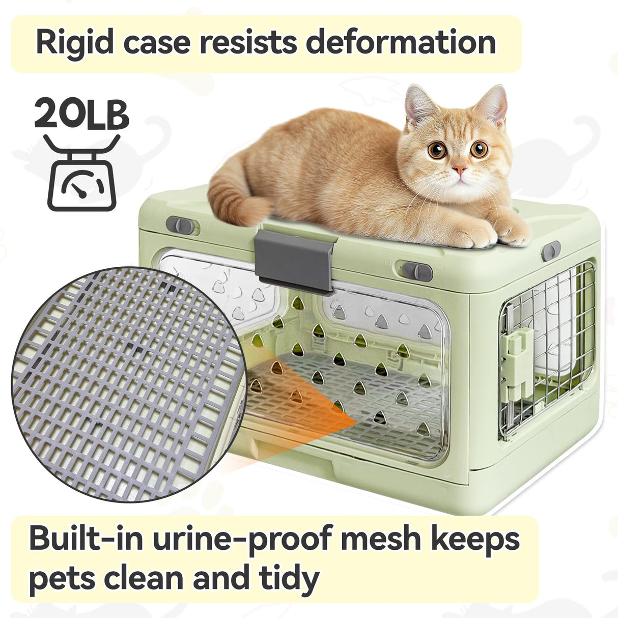 Velupet Zoom Hard Cat Carrier,Dog Crate for Small Dogs,Cat Kennel Clear,Foldable Dog Kennel with Urine Pad Mesh Grid,Ventilation & Hard Plastic Protection Transparent Pet Carrier 20" L,Green