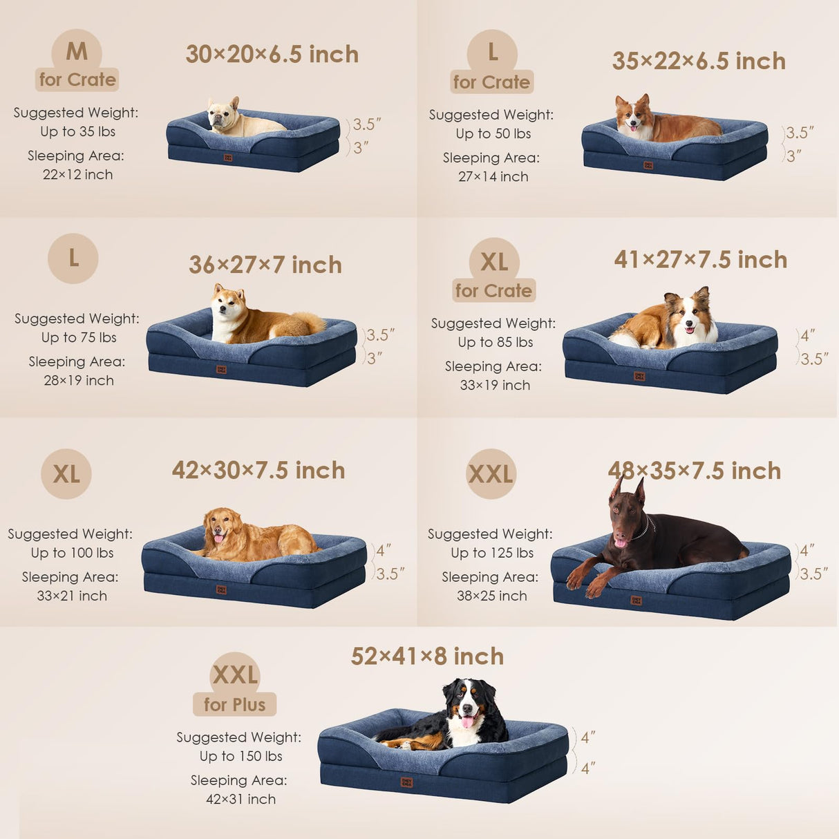 EHEYCIGA Orthopedic Dog Bed for Medium Dog, 30x20x6.5 Inch Memory Foam Dog Couch Bed with Sides, Waterproof Liner & Washable Removable Cover, Bolster Pet Sofa, Navy