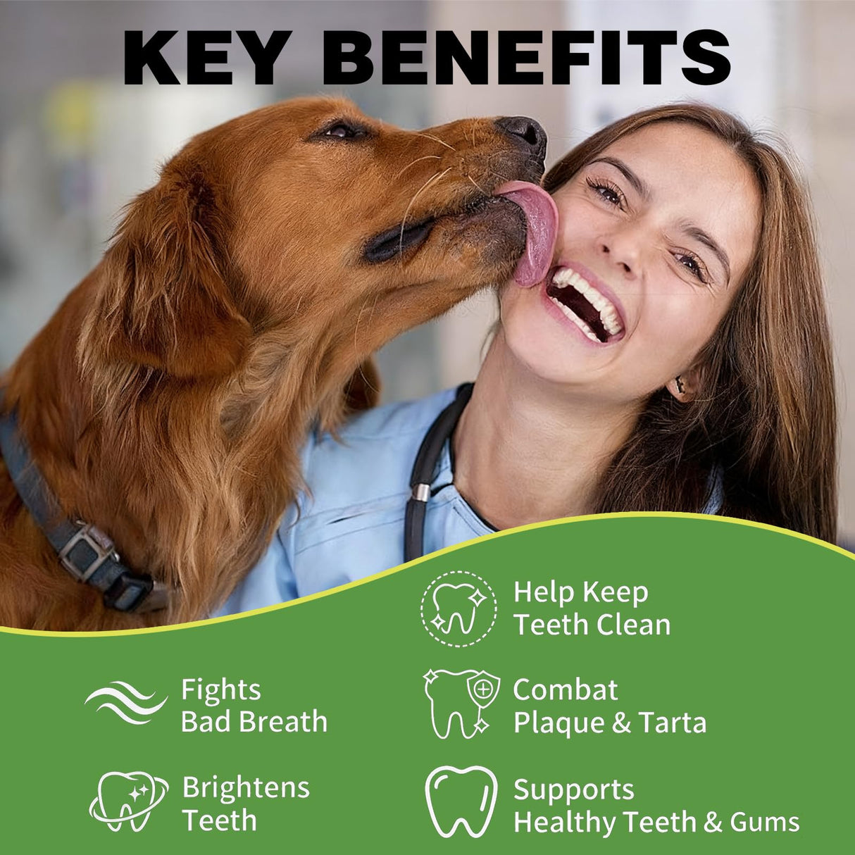 Dog Dental Powder, Teeth Cleaning Powder for Dogs, Plaque & Tartar Remover for Pet Oral Care - Fresh Breath & Teeth Cleaning Made Easy - Natural Herbal Blend + Probiotics - 75 Servings(150g) (Mint)