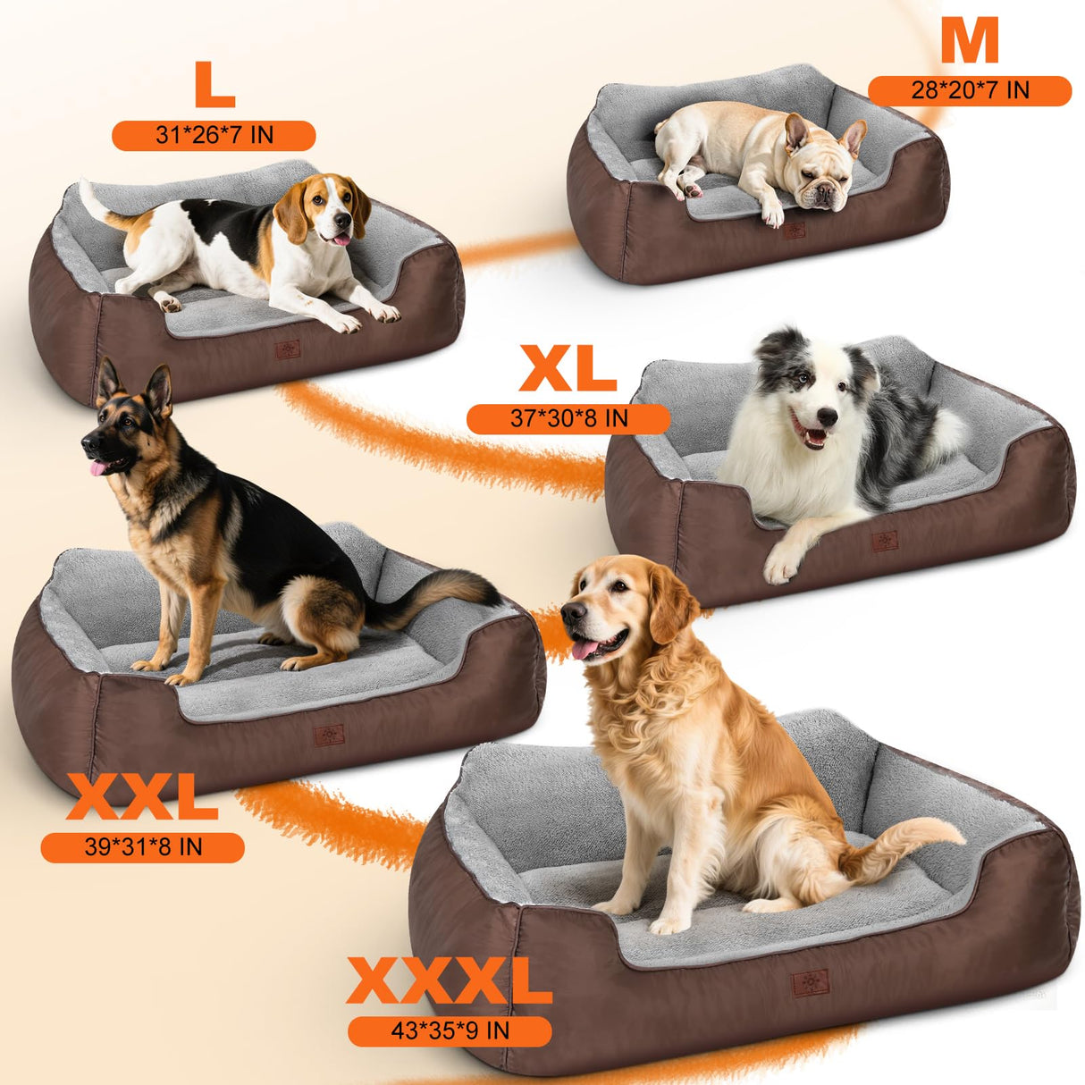 Orthopedic Dog Beds for Extra Large Dogs, Washable Rectangle Dog Couch Sofa Bed with Non-Skid Bottom for Pet Sleeping, 39”x31”x9”, Brown