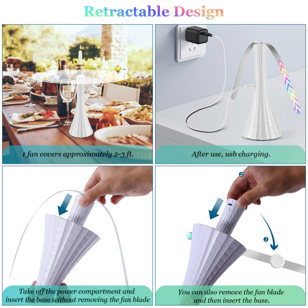 Rechargeable Fly Fans for Tables, Belfans Fly Fans for Outdoor Tables USB, Fly Fans to Keep Flies Away by Soft Blades, Food Fans for Camping, Picnic, Fishing, Fly Repellent Outdoor Patio, 3pcs, White