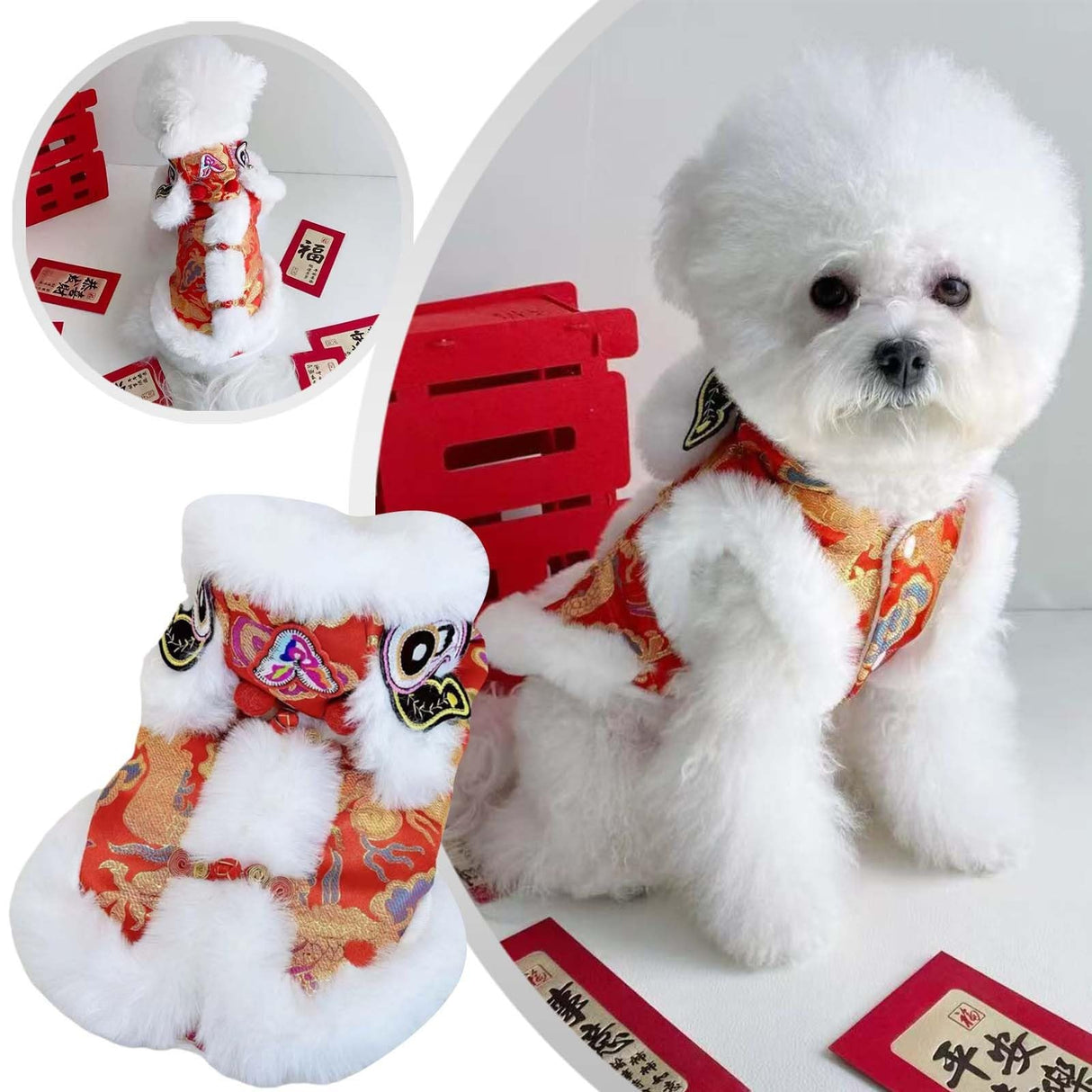 Generic 2026 New Chinese New Year Dog Outfit, Lion Dance Dog Costume, Cat Clothes for Cats, Dog Clothes Pet Costume (S)
