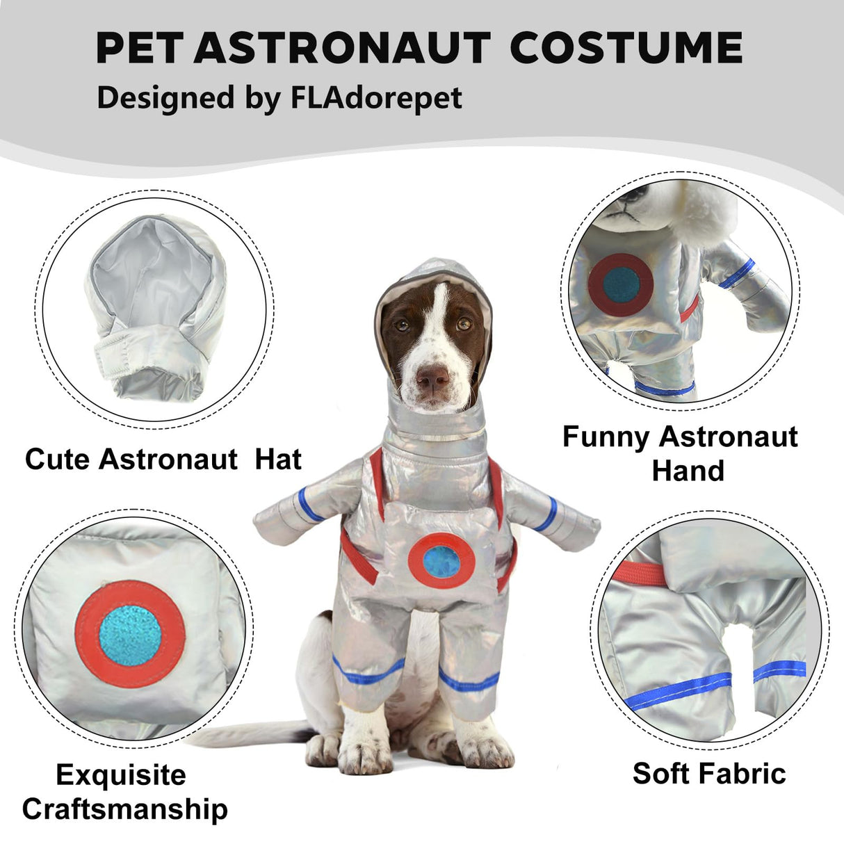 FLAdorepet Dog Astronaut Standing Costume with Pet Hat Cat Halloween Christmas Party Costume Outfits Funny Dog Clothes for Chihuahua Bulldog (Sliver, Large(Pet 10-16Lbs))