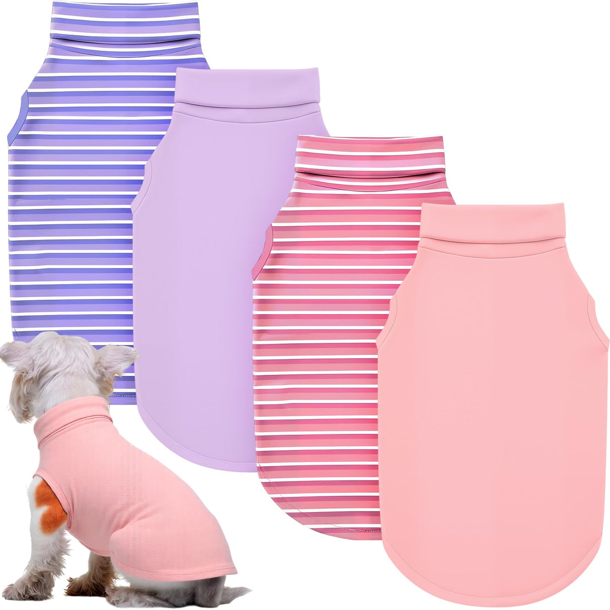 Abbylike 4 Pack Dog Shirts, Spring Lightweight Stretchy Dog Turtleneck, Breathable Soft German Velvet Sleeveless Puppy Base Layer Vest for Pet Indoor Outdoor Wears(Blush Pink and Purple,XL)