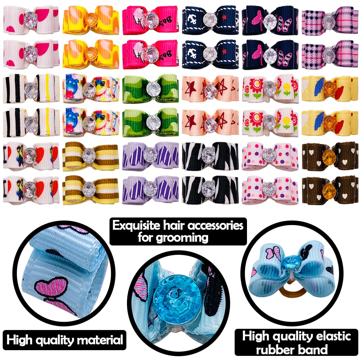 PET SHOW 100pcs Bulk 0.98inch*0.39inch Tiny Small Dogs Hair Bows with Rubber Bands Cat Puppies Yorkie Hair Topknot Grooming Accessories Mixed Matching Colors