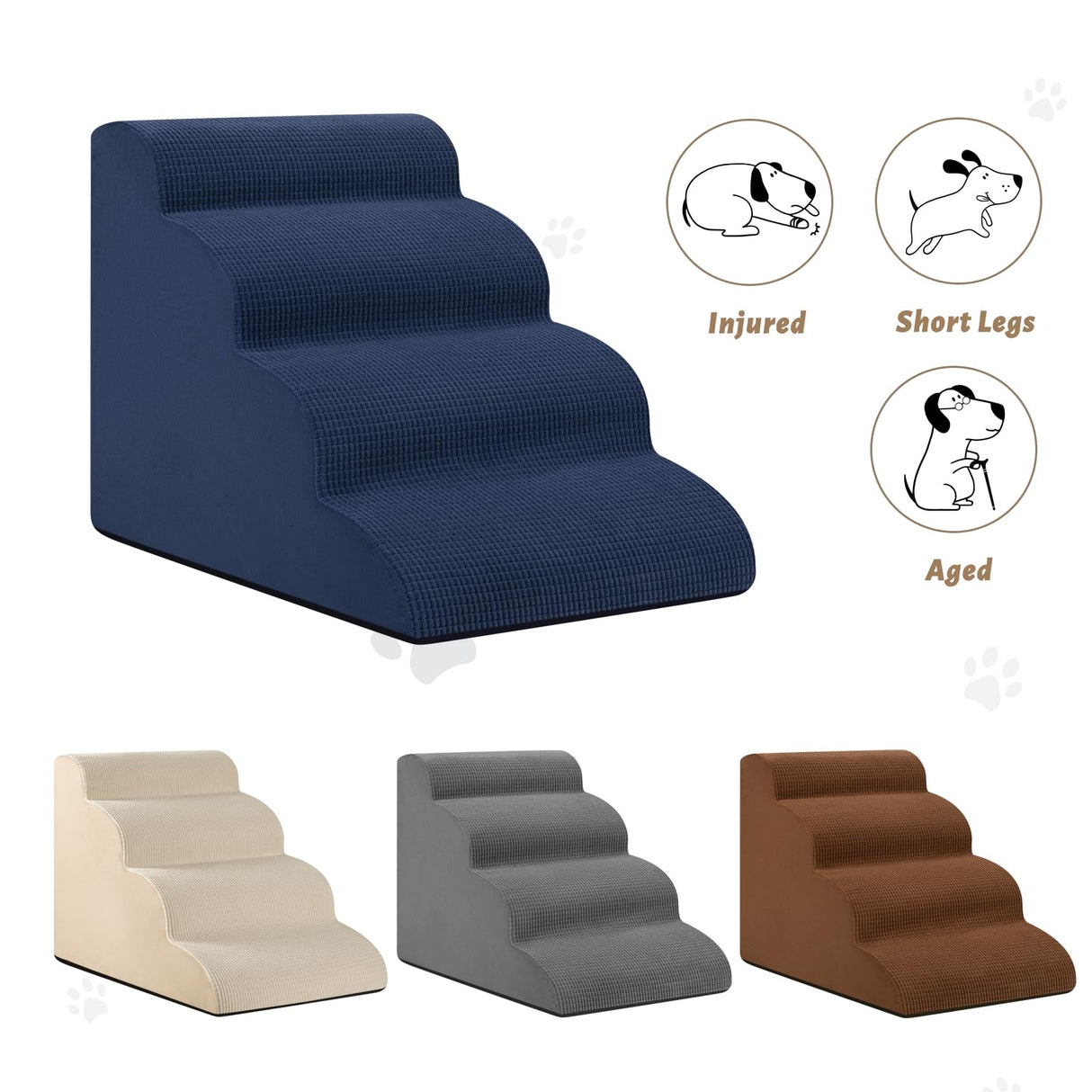 Aodisman 4-Step Dog Stairs and Ramp for Beds or Couches,Non-Slip Sturdy Pet Steps for Small Dogs and Cats,17.4" H,Blue